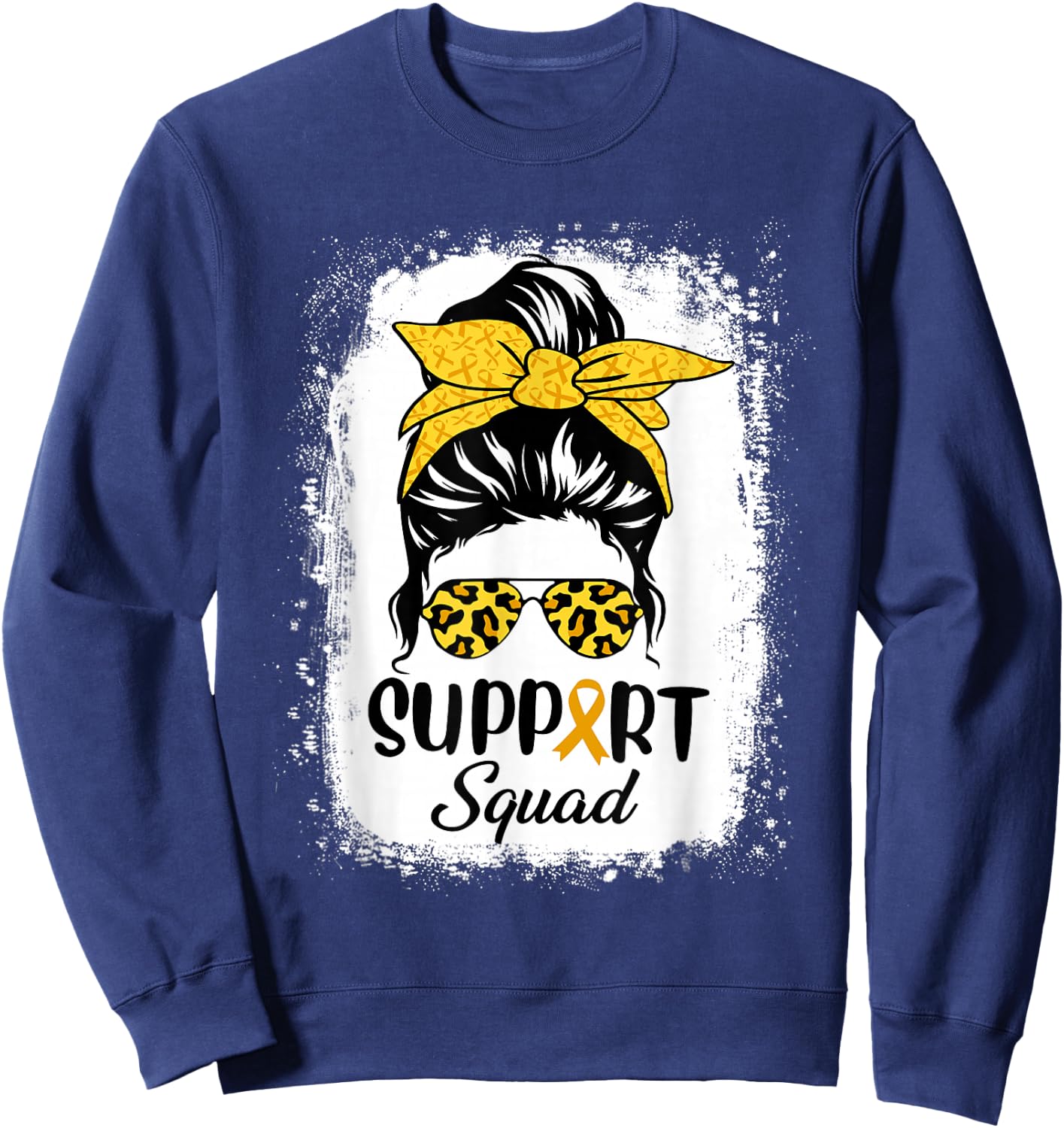 Messy Bun Glasses Support Squad Childhood Cancer Awareness Sweatshirt - Sweatshirt | Navy