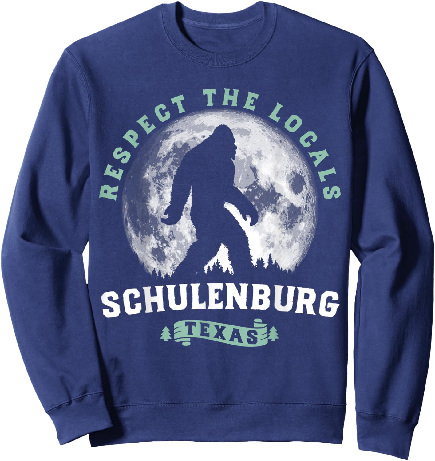 Schulenburg Texas Bigfoot Night Walk Retro Moon Sweatshirt - Sweatshirt | Navy
