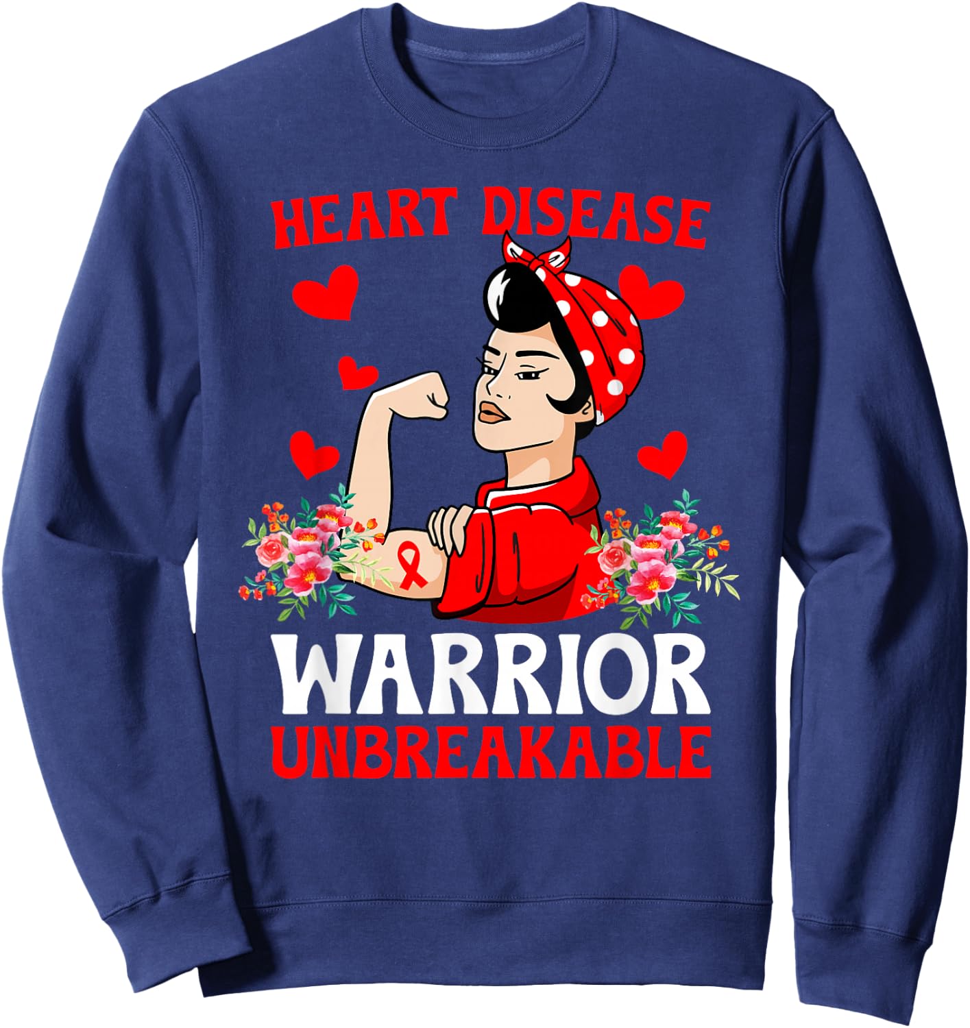 Heart Disease Warrior Unbreakable Heart Disease Awareness Sweatshirt - Sweatshirt | Navy