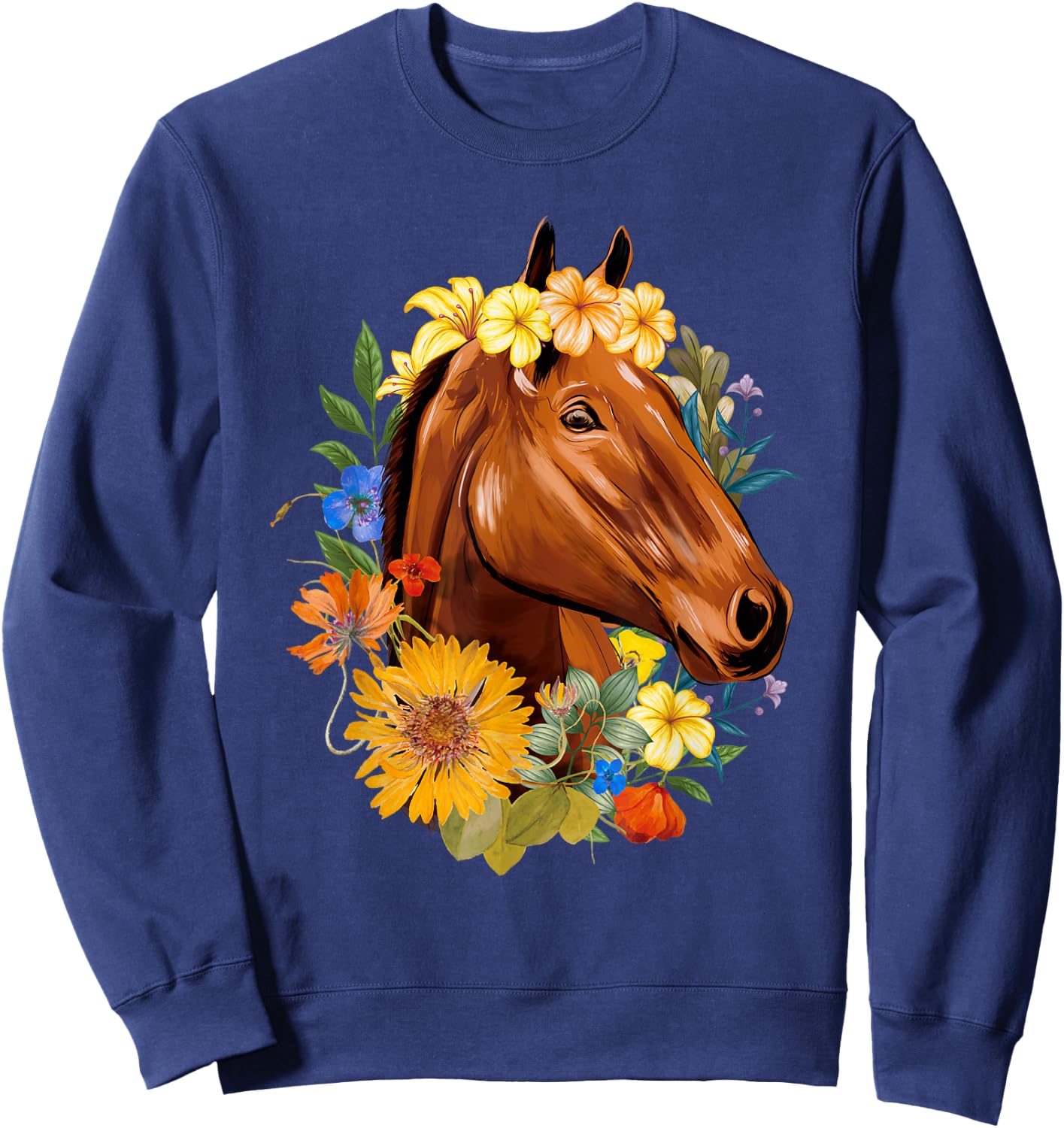 Floral Spring Horses - Animal Horse Rider Equestrian Lover Sweatshirt - Sweatshirt | Navy
