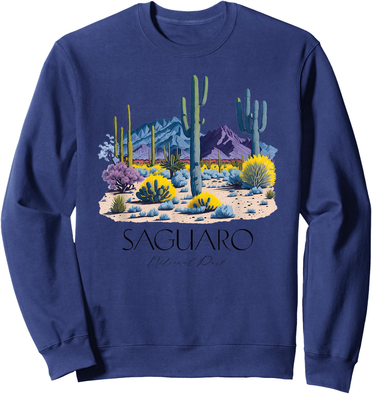 Cool Saguaro National Park Hiking Watercolor Graphic Sweatshirt - Sweatshirt | Navy