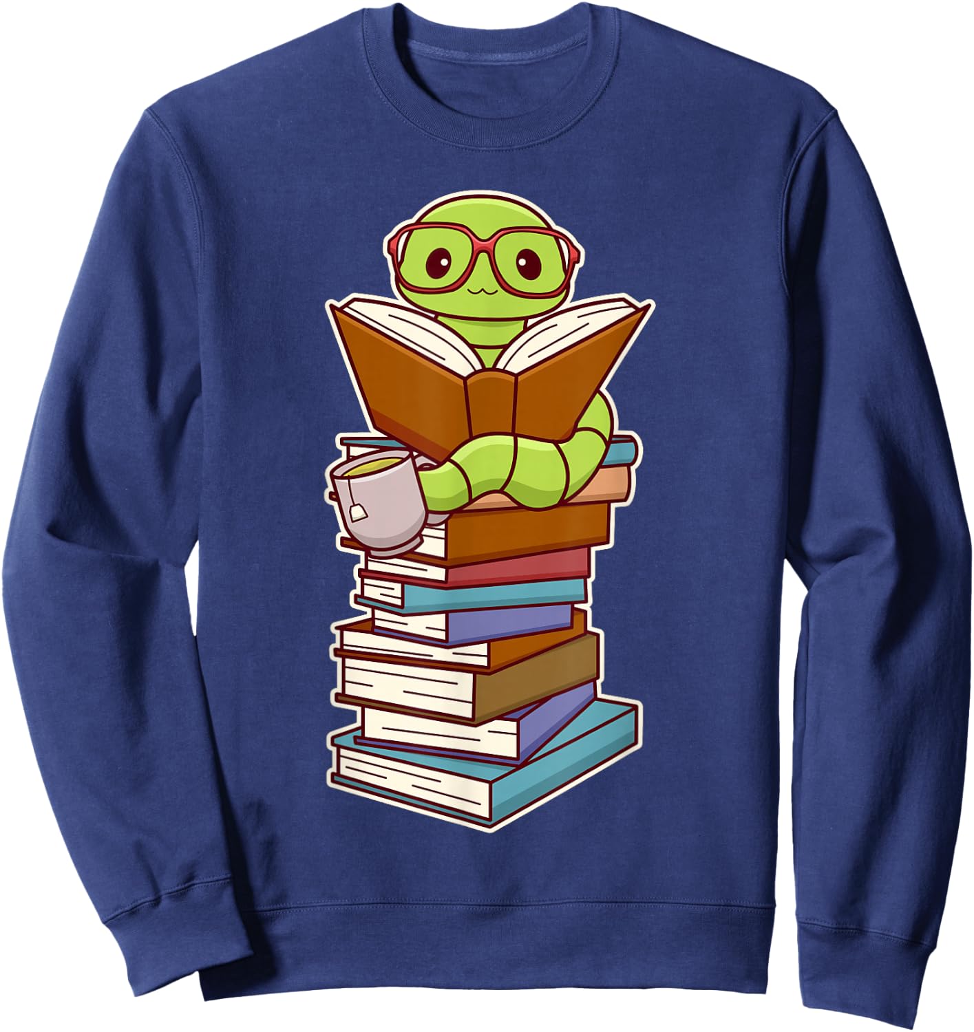 Cute Kawaii Bookworm Reading Sweatshirt - Sweatshirt | Navy