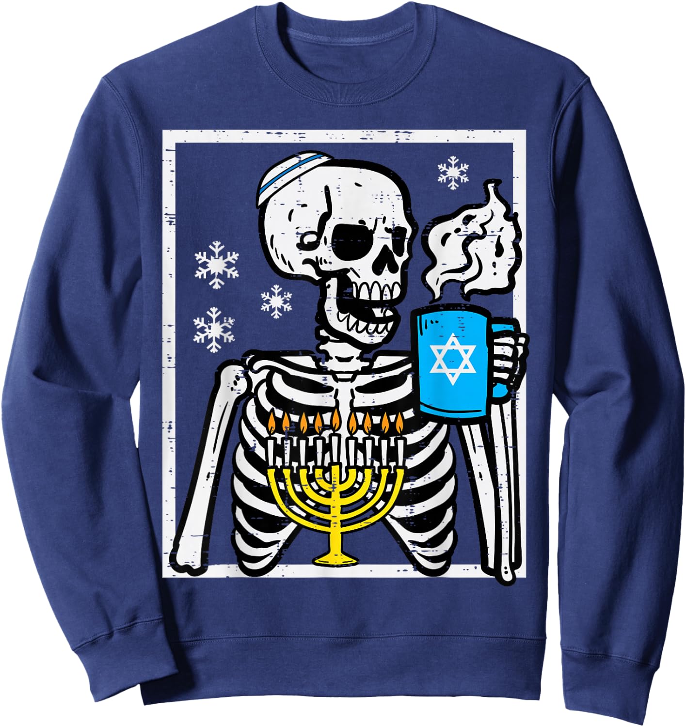 Hanukkah Skeleton Coffee Chanukah Jewish Festival Men Women Sweatshirt - Sweatshirt | Navy