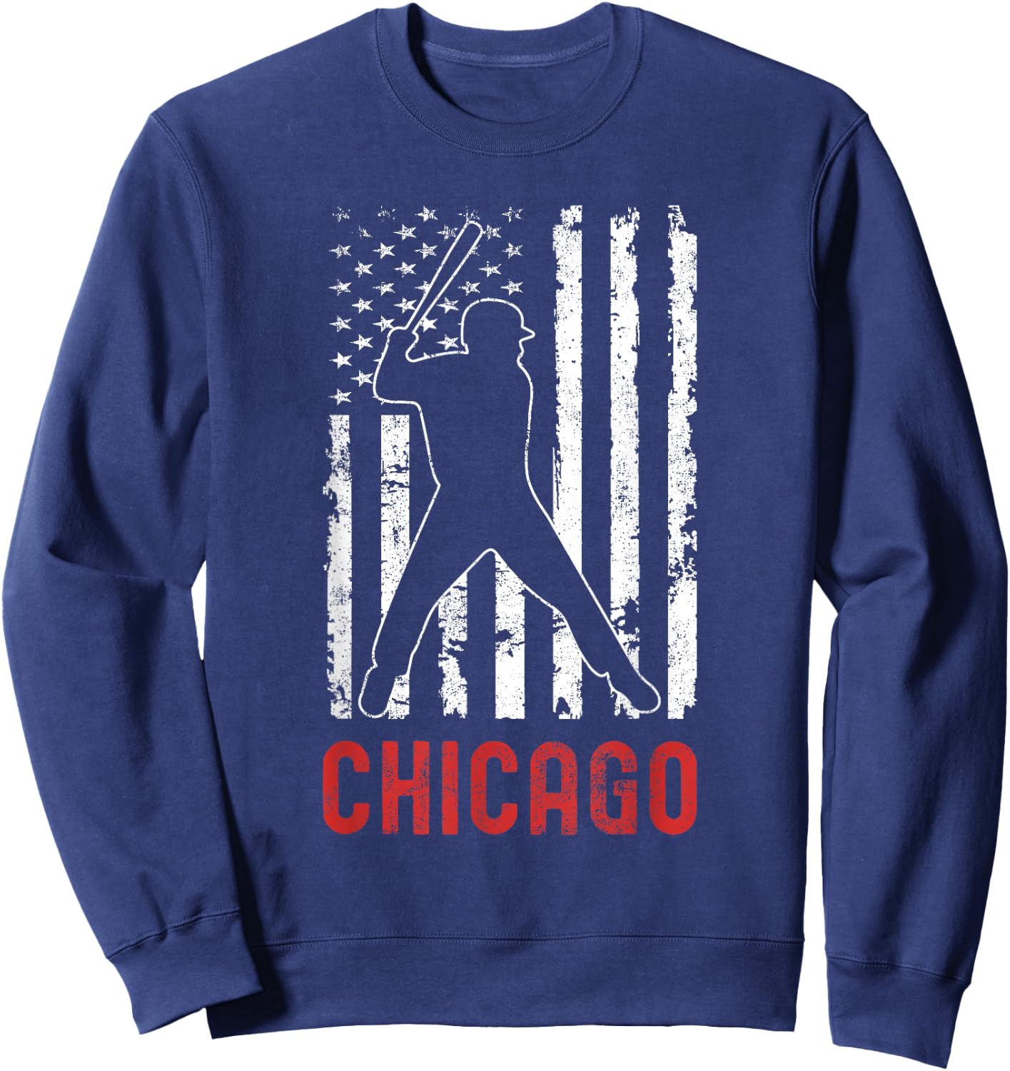 Chicago Illinois American Flag Baseball Weathered Sweatshirt - Sweatshirt | Navy