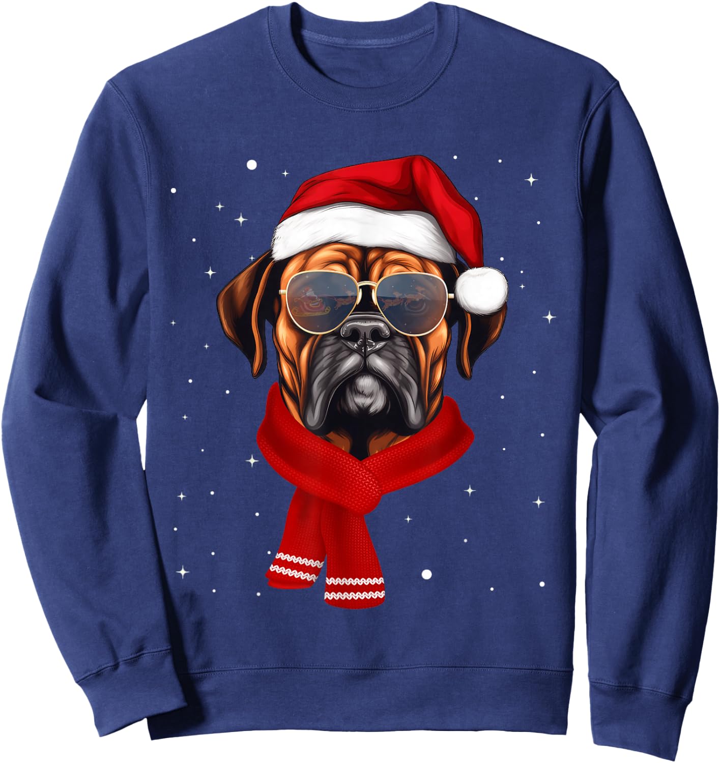 Funny Boxer Dog Christmas Lights Xmas Outfit Pajama Matching Sweatshirt - Sweatshirt | Navy