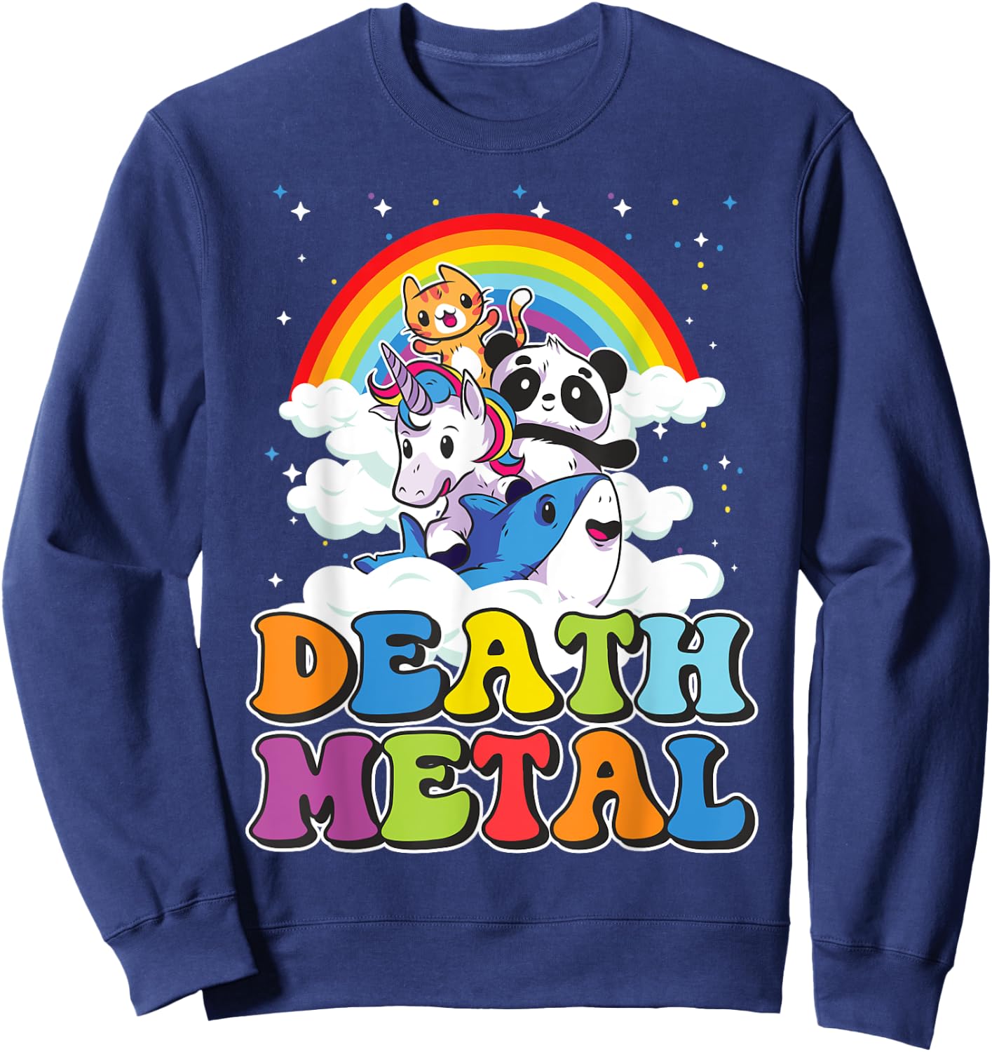 Retro Death Metal Cat Rainbow Unicorn Funny Heavy Metal Sweatshirt - Sweatshirt | Navy