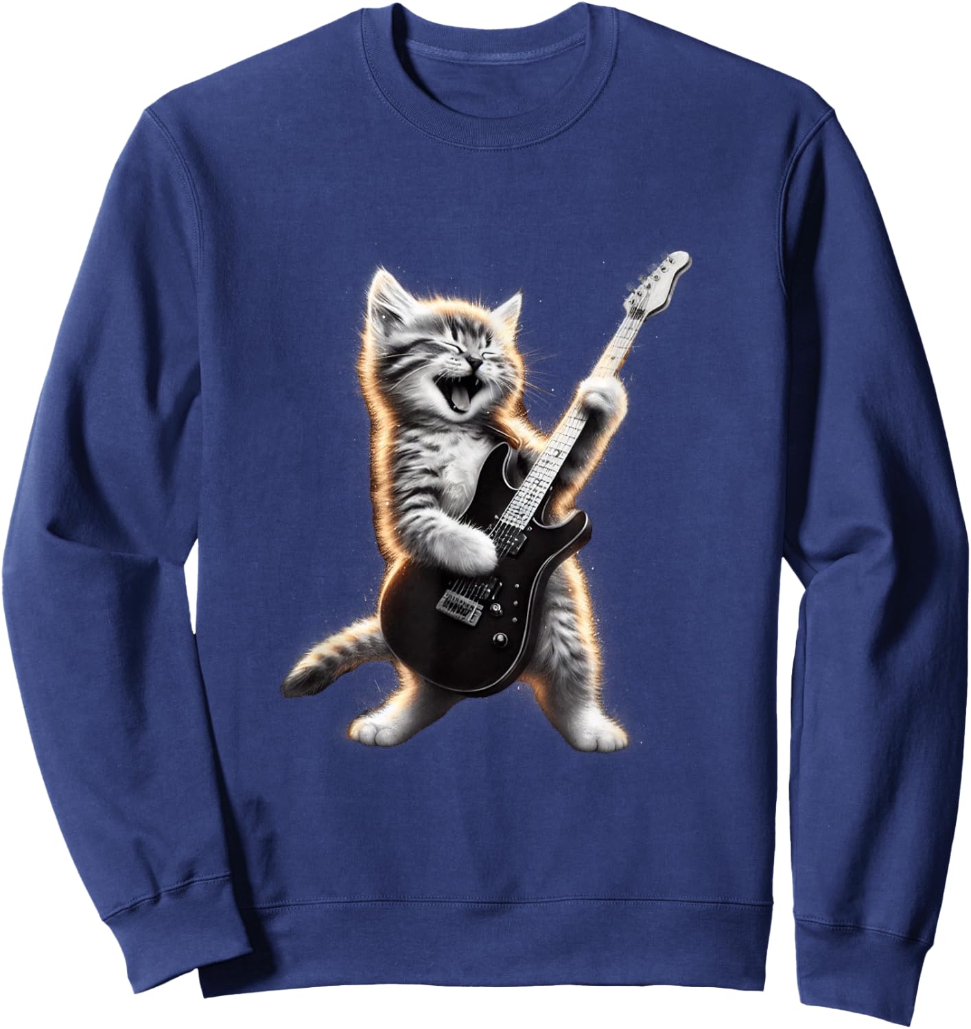 Cat Playing Guitar - Funny Rock Music Guitar Cat Sweatshirt - Sweatshirt | Navy