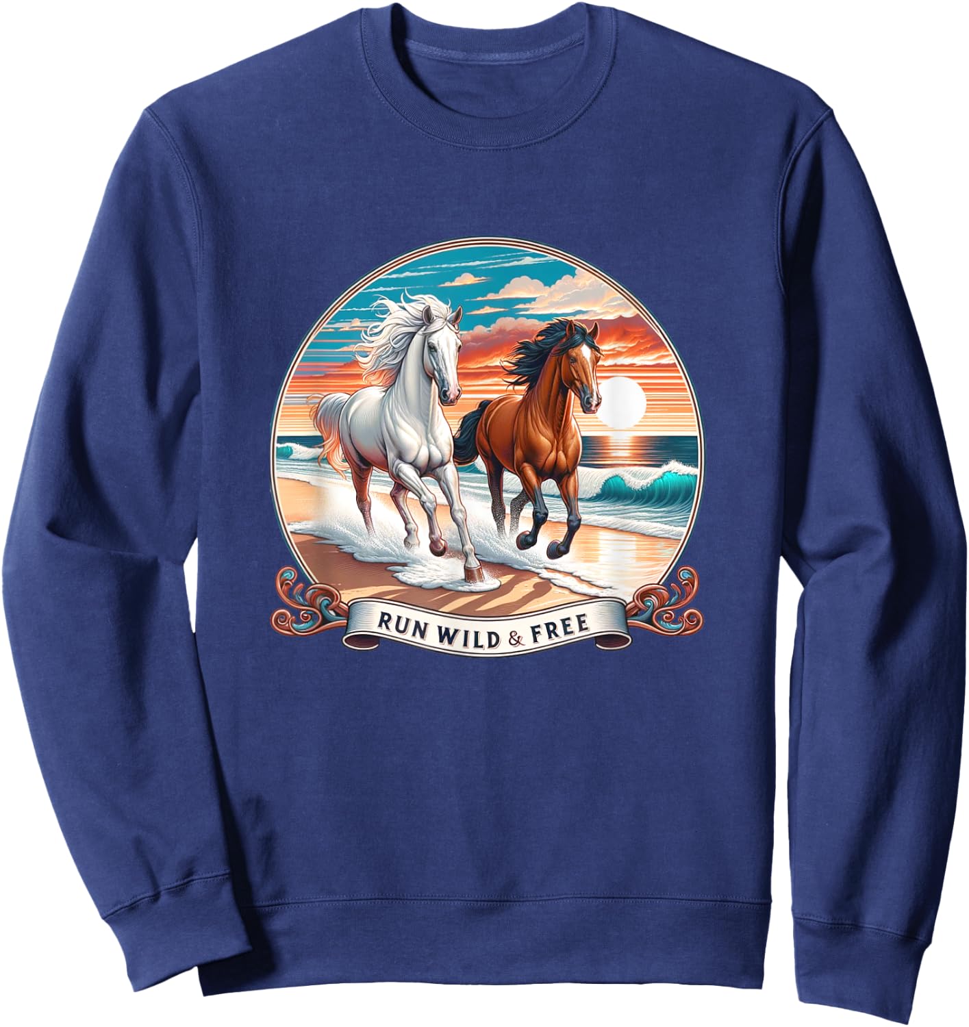 Run Wild And Free - Horses Running On Beach - Women Girls Kids Sweatshirt - Sweatshirt | Navy
