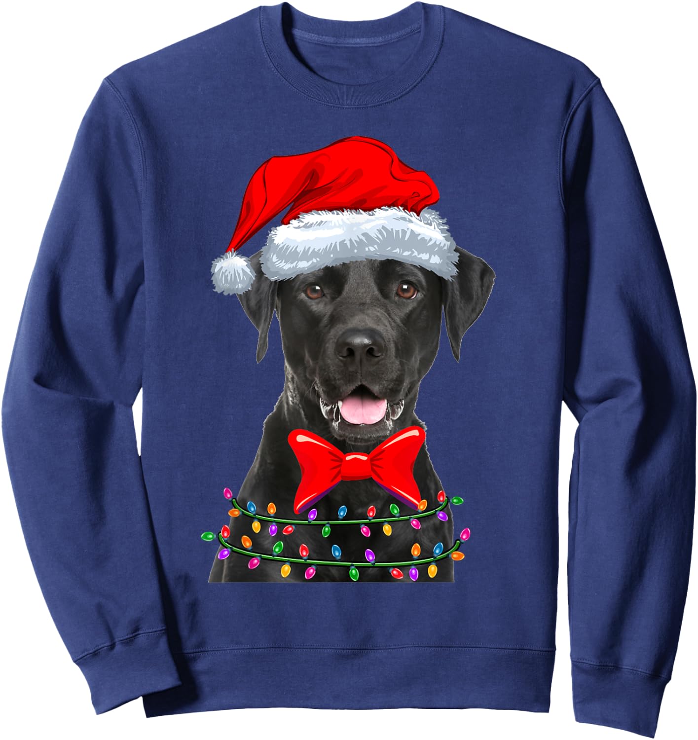Christmas Lights Black Labrador Wearing Xmas Hat - Dog Lover Men Women Kids Sweatshirt - Sweatshirt | Navy