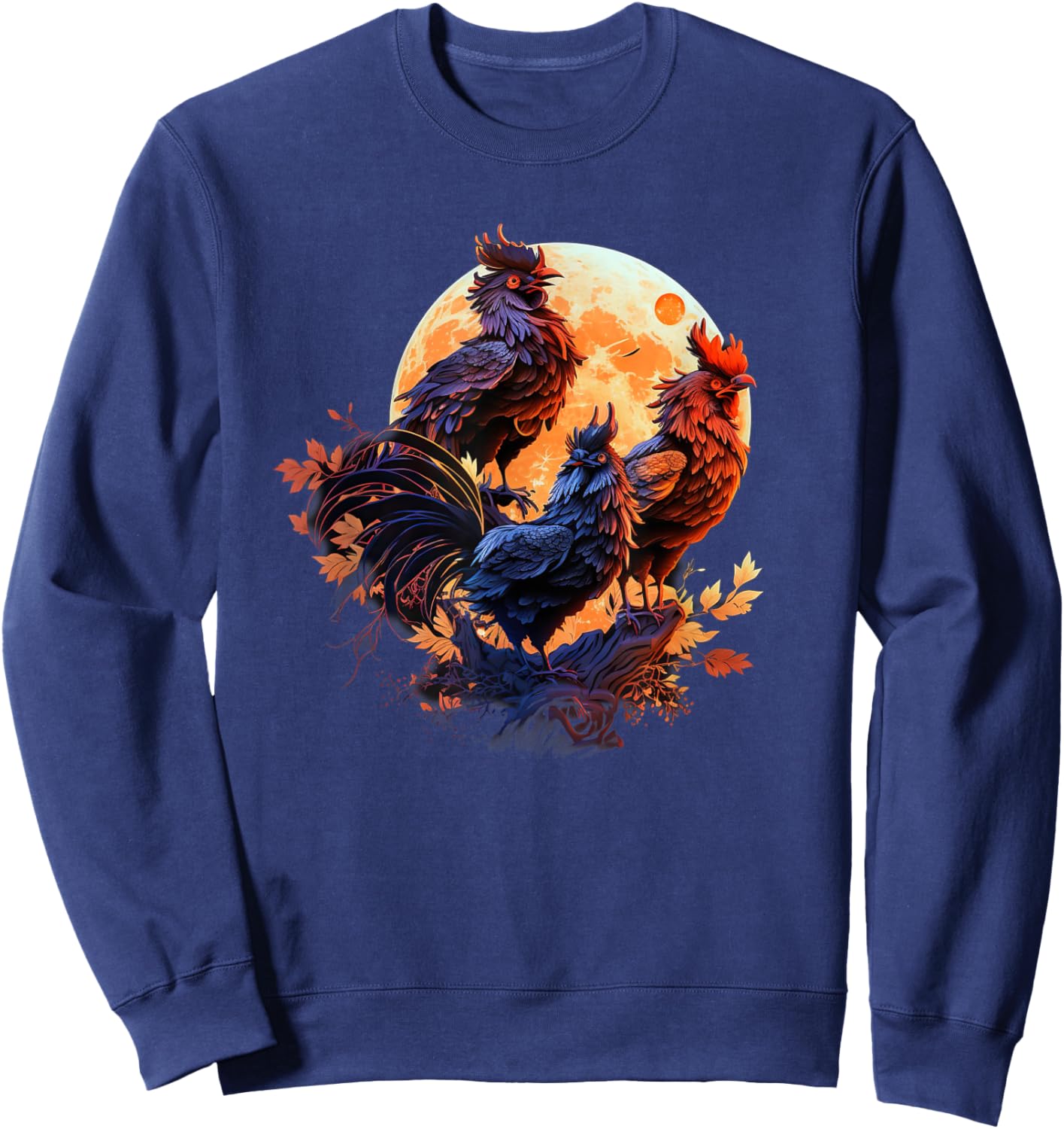 Aesthetic Rooster Howling At Moon Sweatshirt - Sweatshirt | Navy