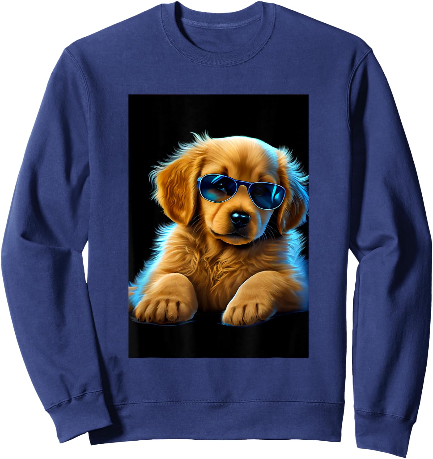 Cute Adorable Golden Retriever Puppy Sunglasses Digital Art Sweatshirt - Sweatshirt | Navy