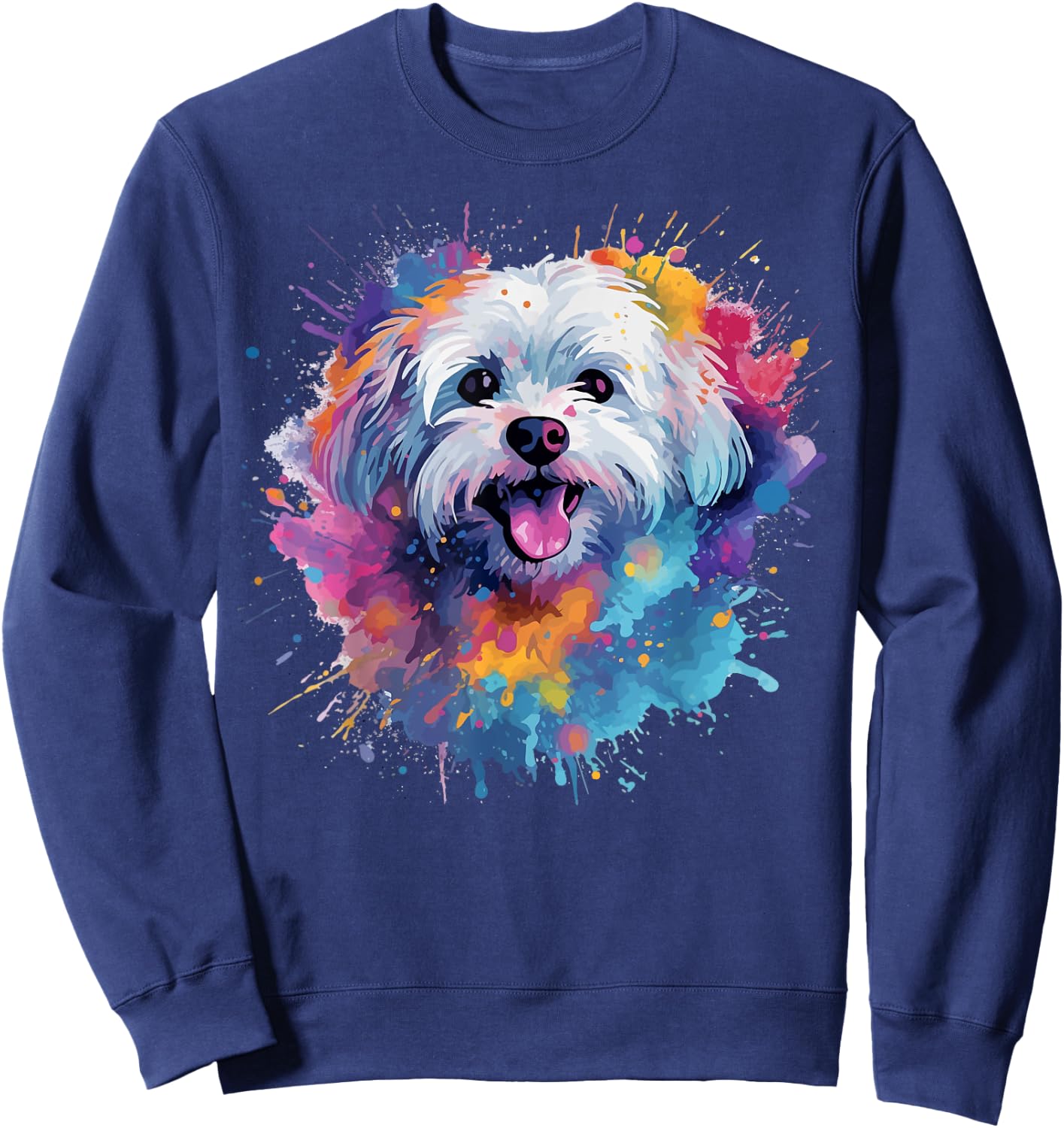 Colorful Maltese Splash Art Dog Men Women Kids Sweatshirt - Sweatshirt | Navy