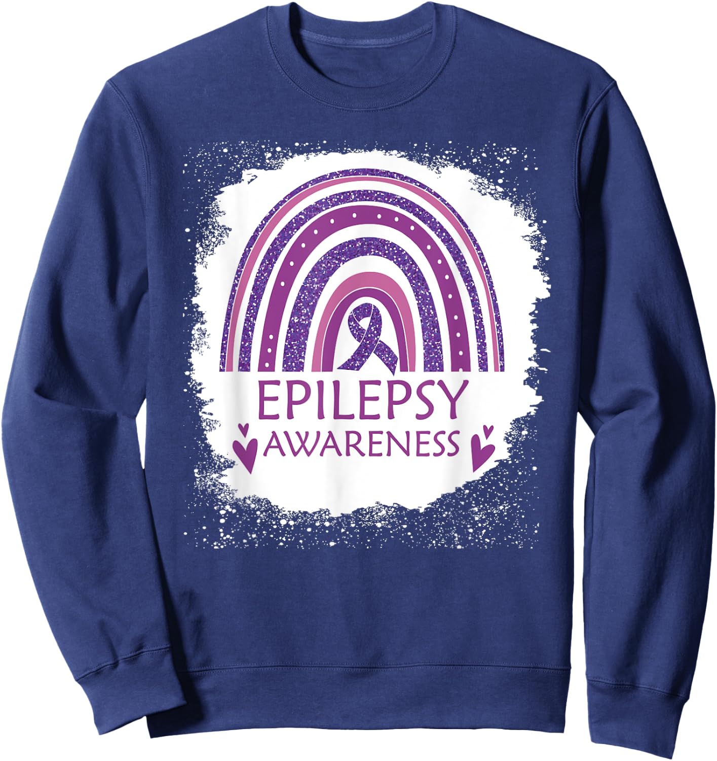 Epilepsy Awareness Bleached Rainbow Purple Ribbon Men Sweatshirt - Sweatshirt | Navy