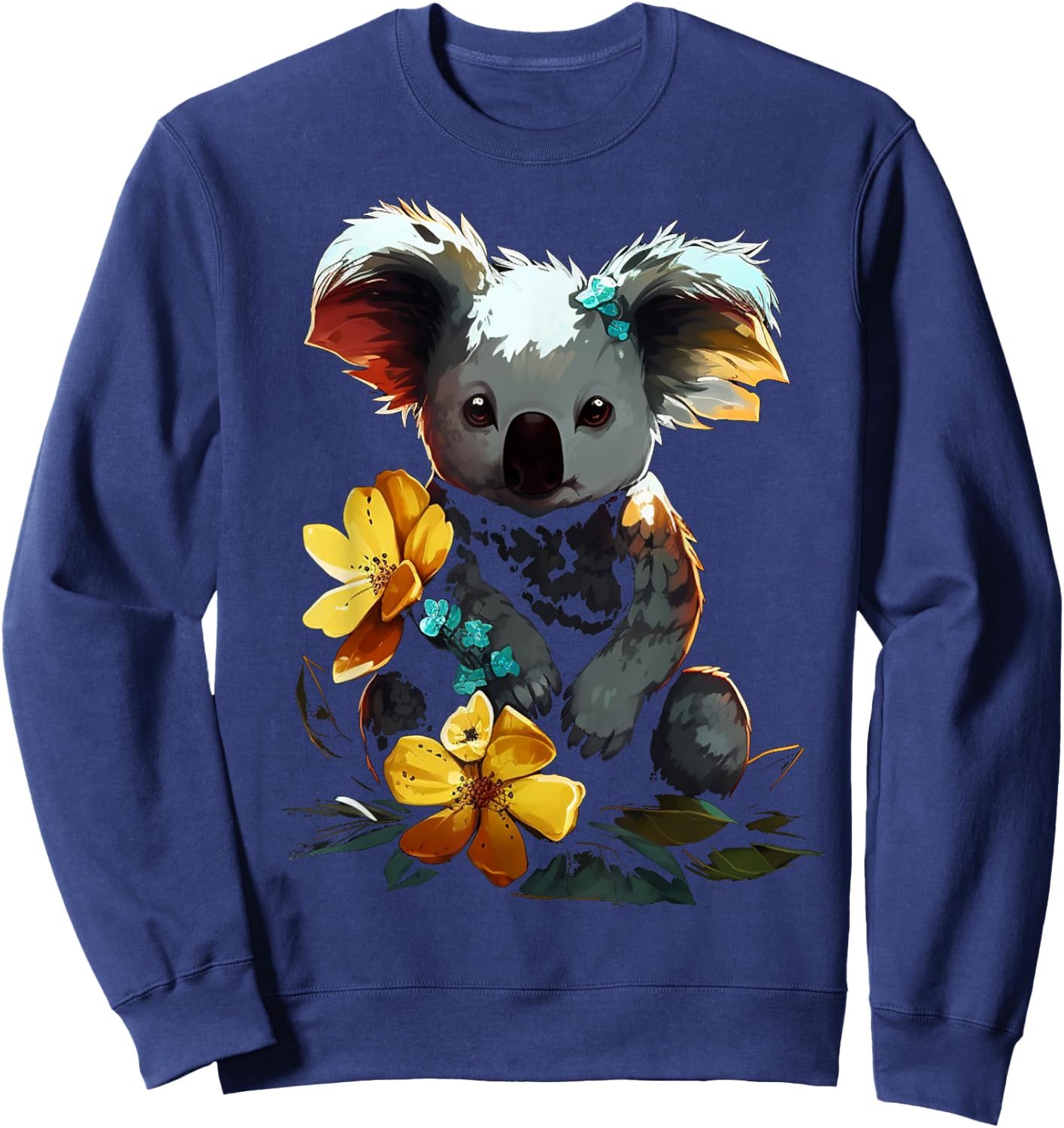 Koala Artwork - Flowers Animal Motif Art Koala Sweatshirt - Sweatshirt | Navy
