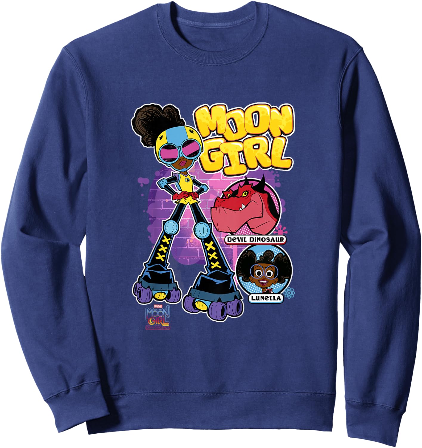 Kids Marvel Moon Girl And Devil Dinosaur Roller Skate Super Hero Sweatshirt - Sweatshirt | Navy