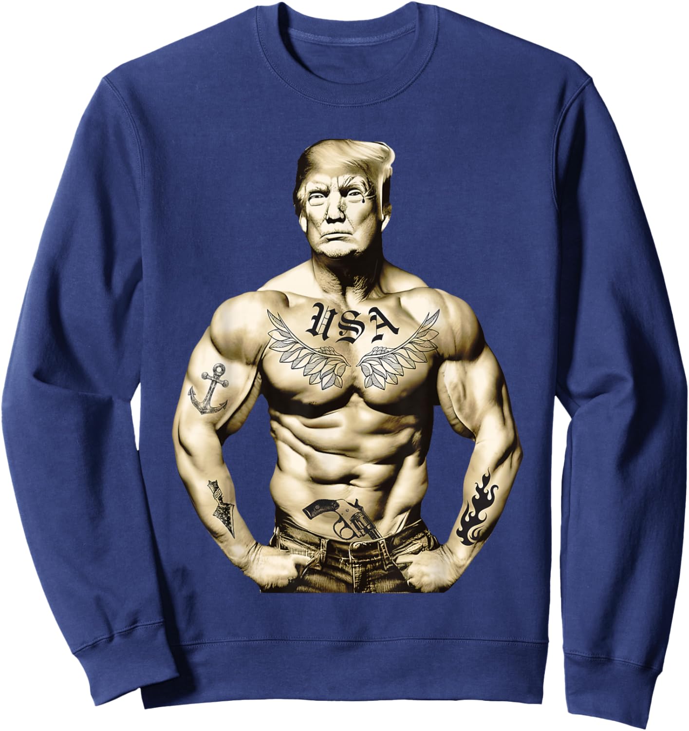 Funny Donald Trump Muscle Workout Tattoo Supporter 2024 Sweatshirt - Sweatshirt | Navy