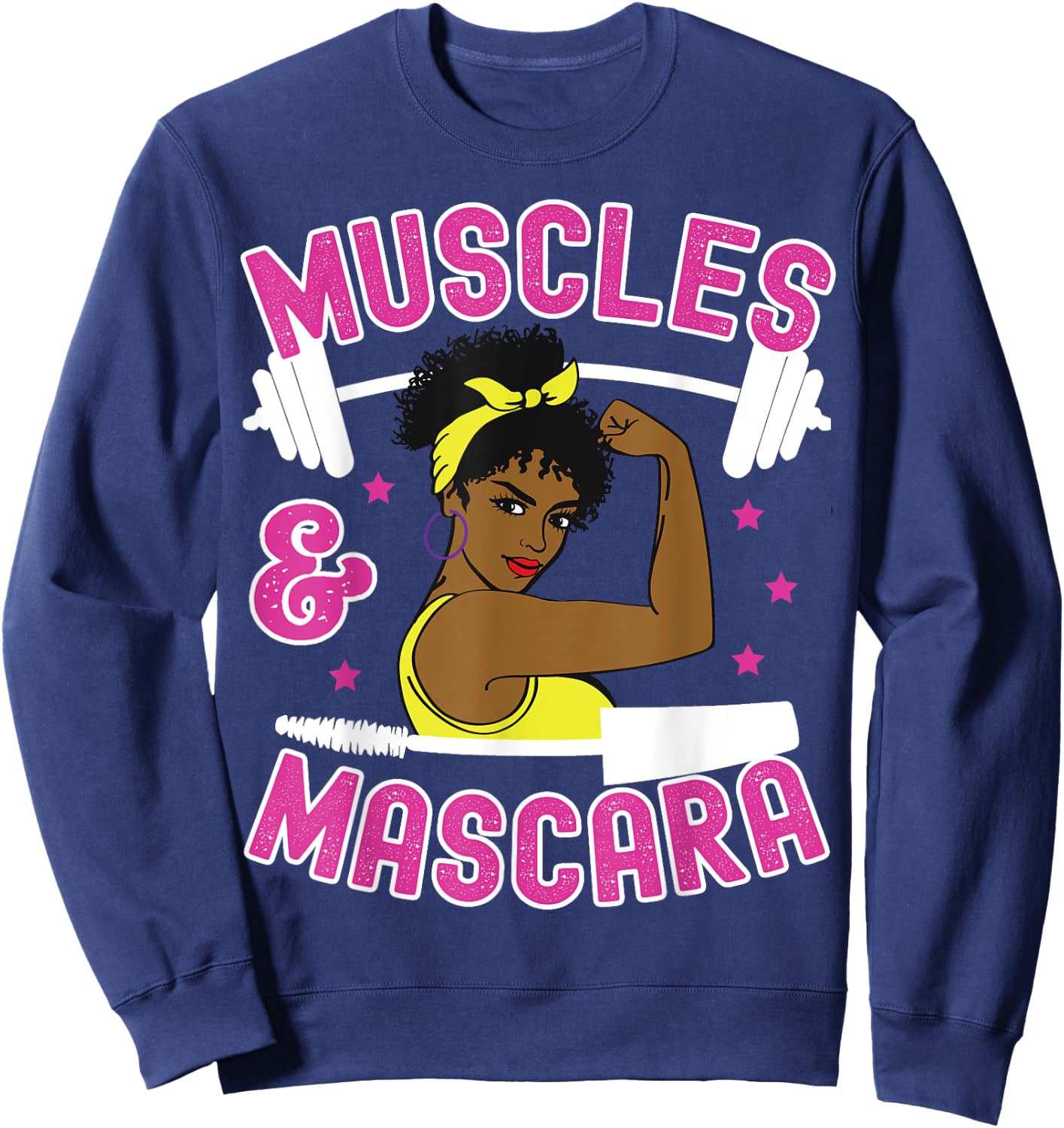 Muscles and Mascara Female Weight Lifter Gym Work Out Funny Sweatshirt - Sweatshirt | Navy