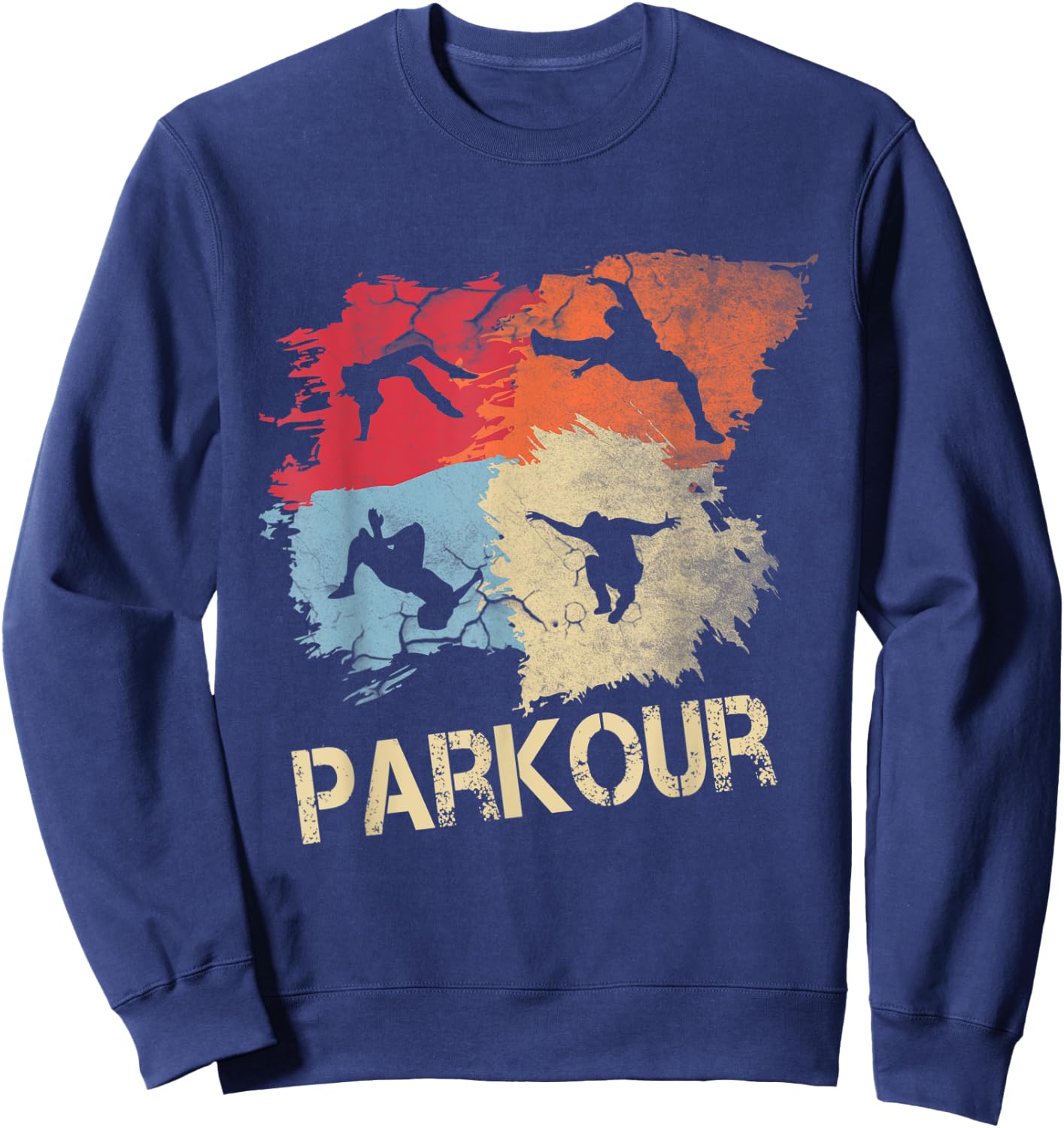 Retro Parkour Boys Silhouette Vintage Free Running Runner Sweatshirt - Sweatshirt | Navy