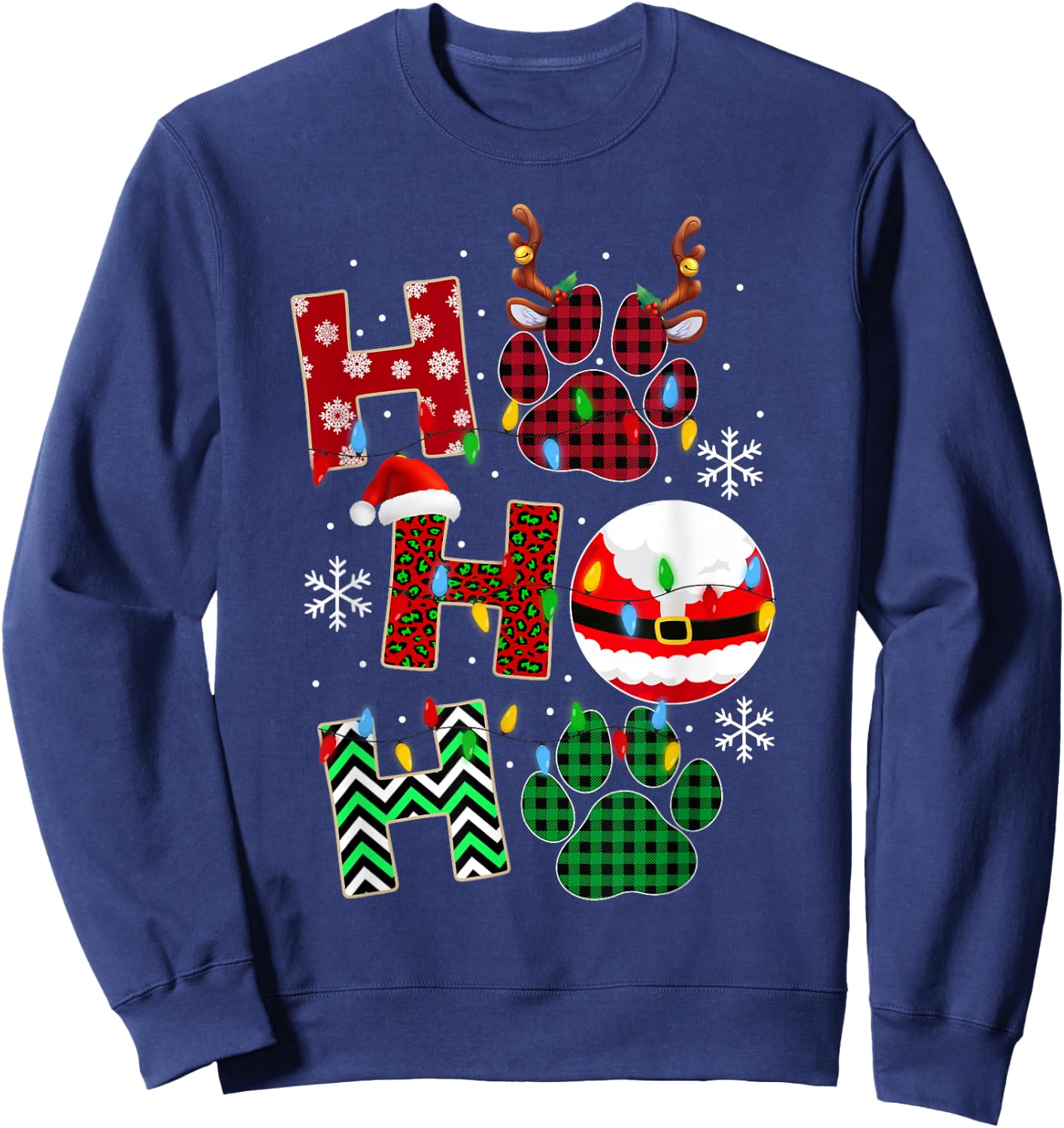 HoHoHo Dog Paw Christmas Pajama Cute Holiday Dog Lovers Xmas Men Women Kids Sweatshirt - Sweatshirt | Navy