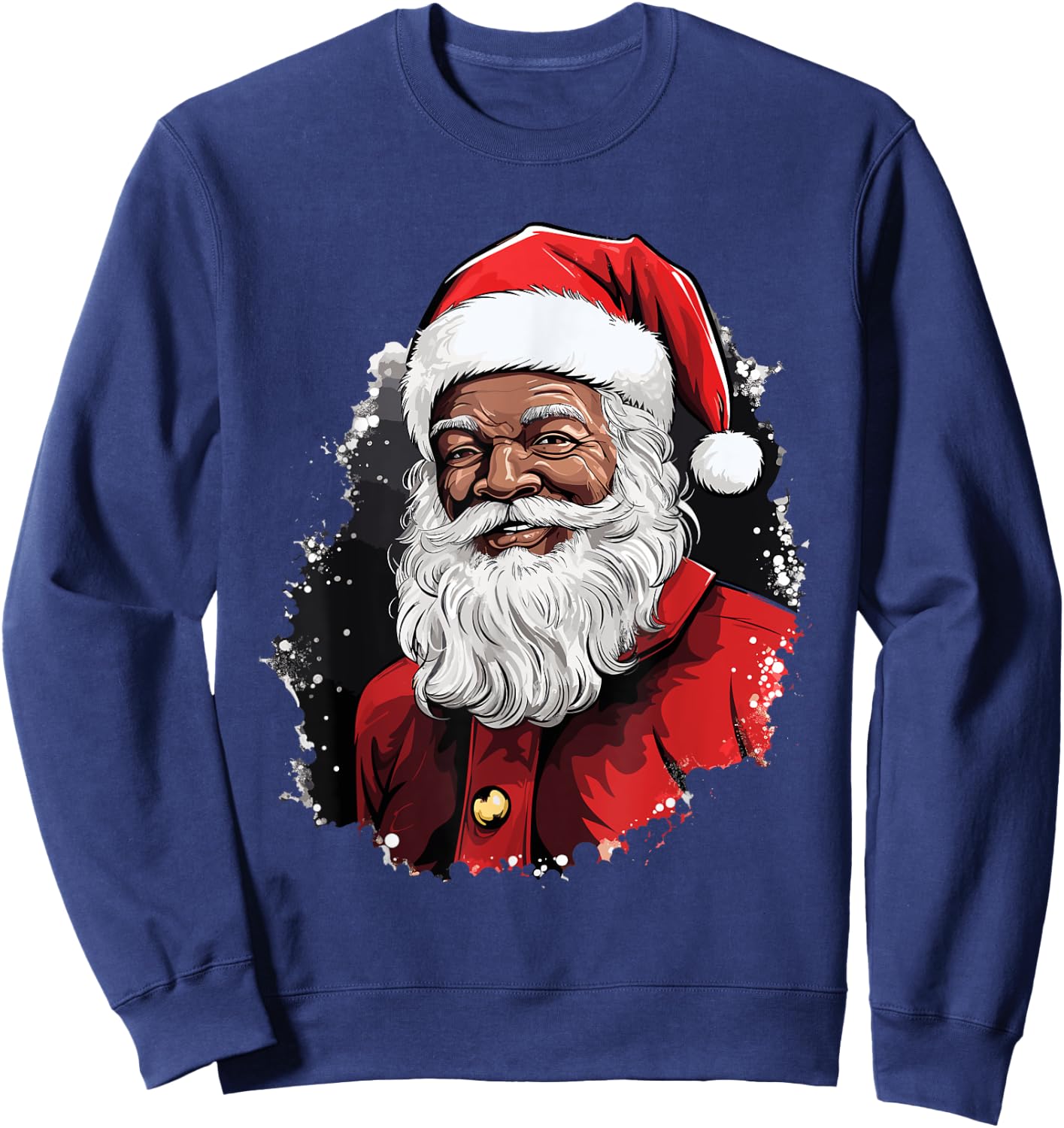 Santa Claus Black Christmas Xmas Santa Afro African American Sweatshirt - Sweatshirt | Navy