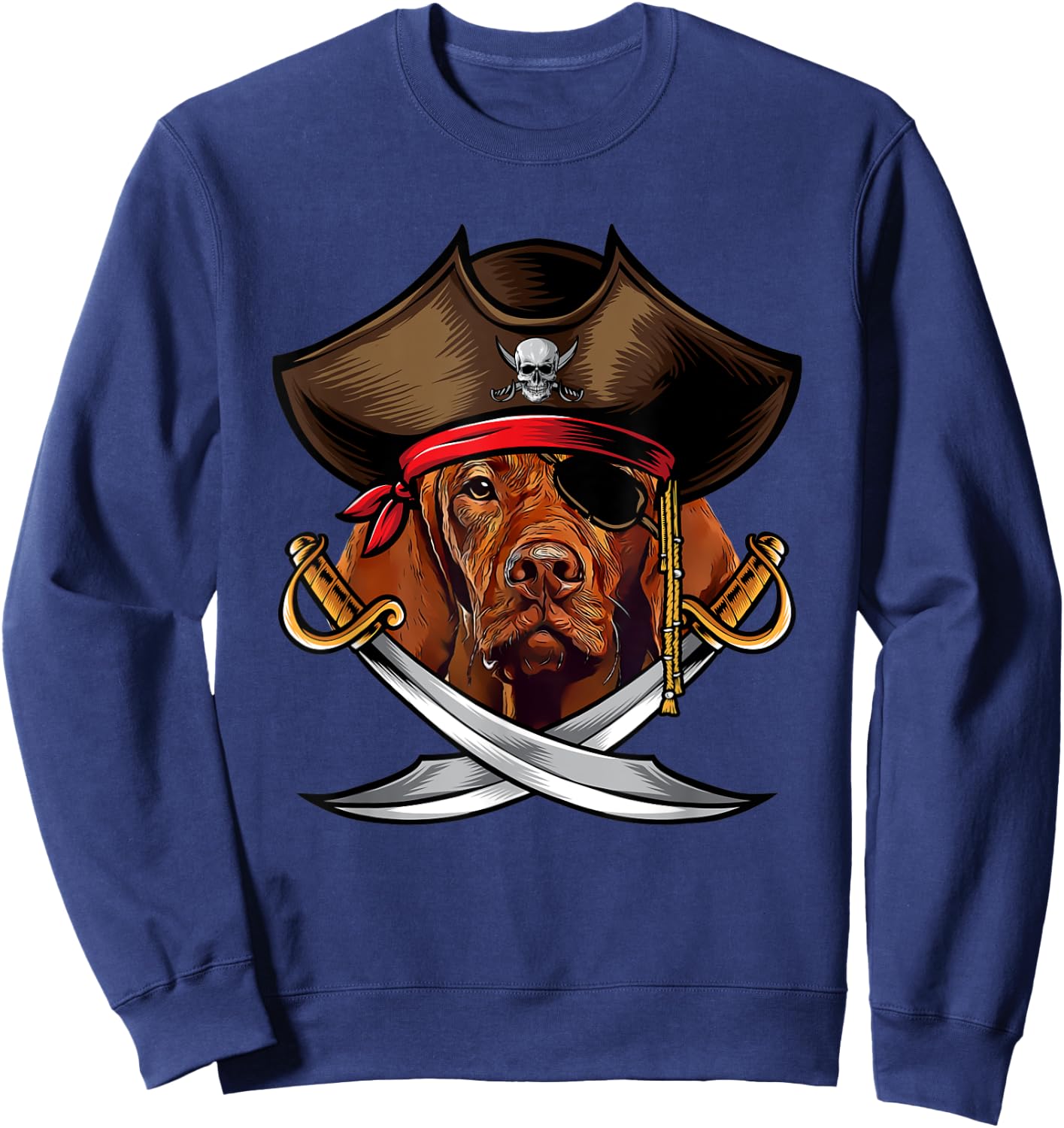 Funny Vizsla Dog Pirate Captain Halloween Women Kids Sweatshirt - Sweatshirt | Navy
