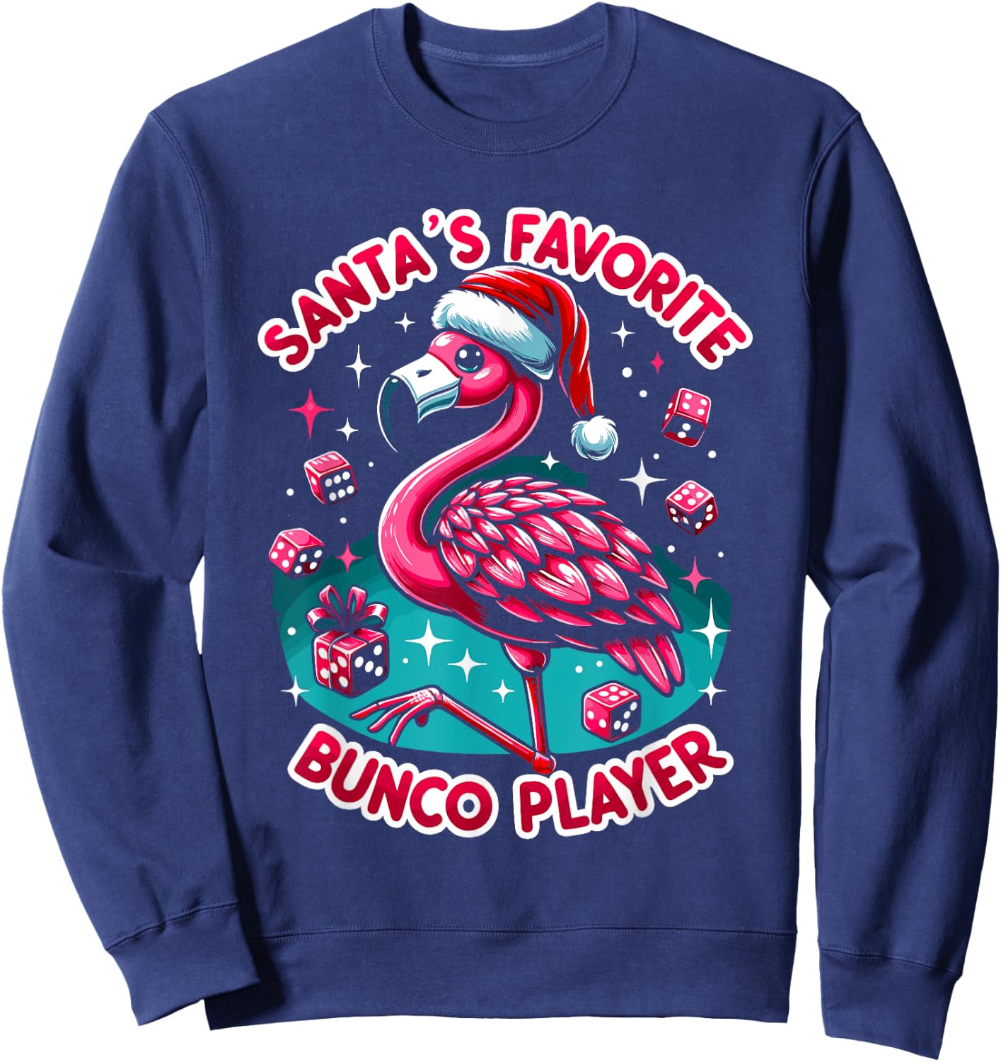 Christmas Flamingo Bunco Group Bunco Player Sweatshirt - Sweatshirt | Navy