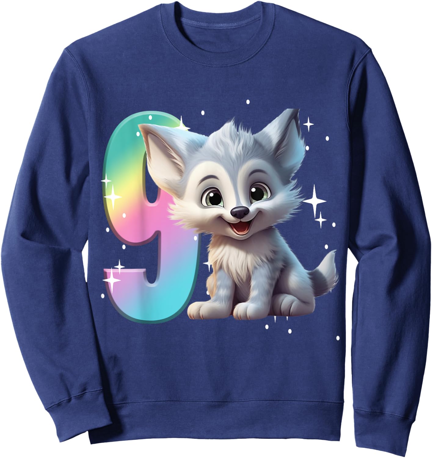 9th Birthday Wolf Shirt Birthday Girl Outfit Wolves 9 Nine Sweatshirt - Sweatshirt | Navy