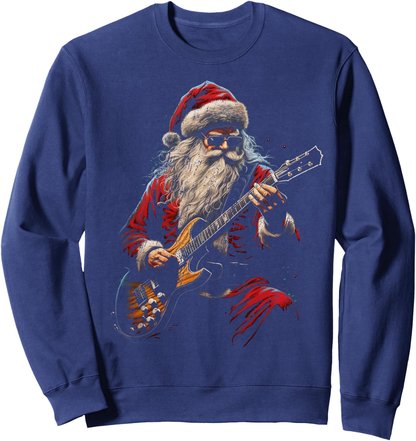 Rock Guitar Santa Claus Playing Guitar - Funny Christmas Sweatshirt - Sweatshirt | Navy