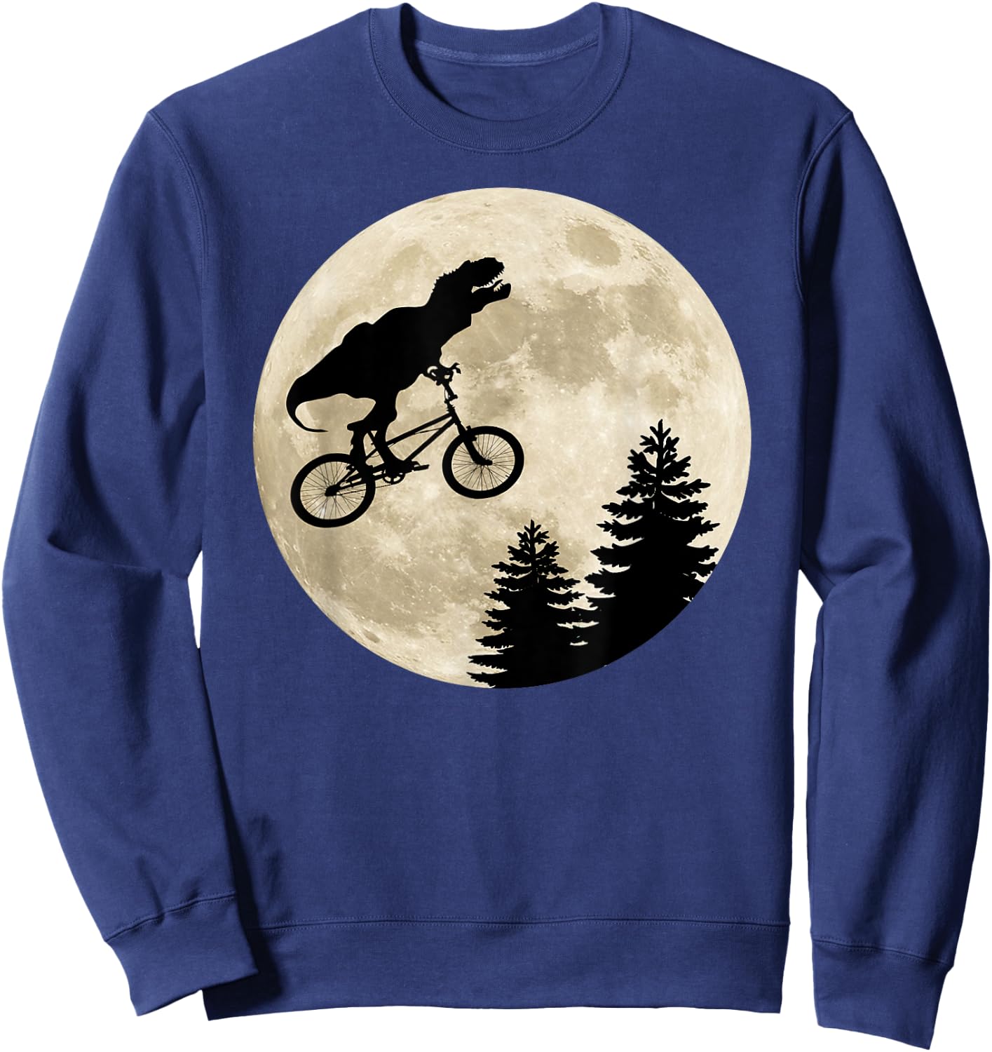 T-Rex Riding Against The Moon On A Bike Sweatshirt - Sweatshirt | Navy