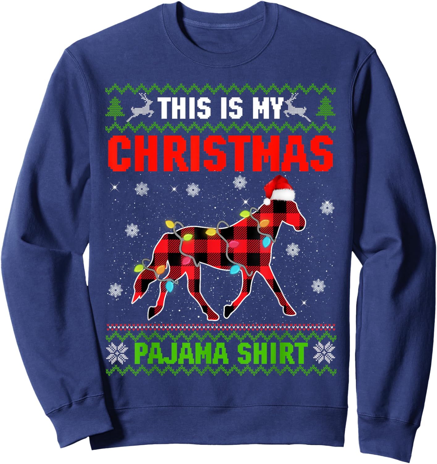 This Is My Christmas Lights Pajama Xmas Horse Lover Sweatshirt - Sweatshirt | Navy