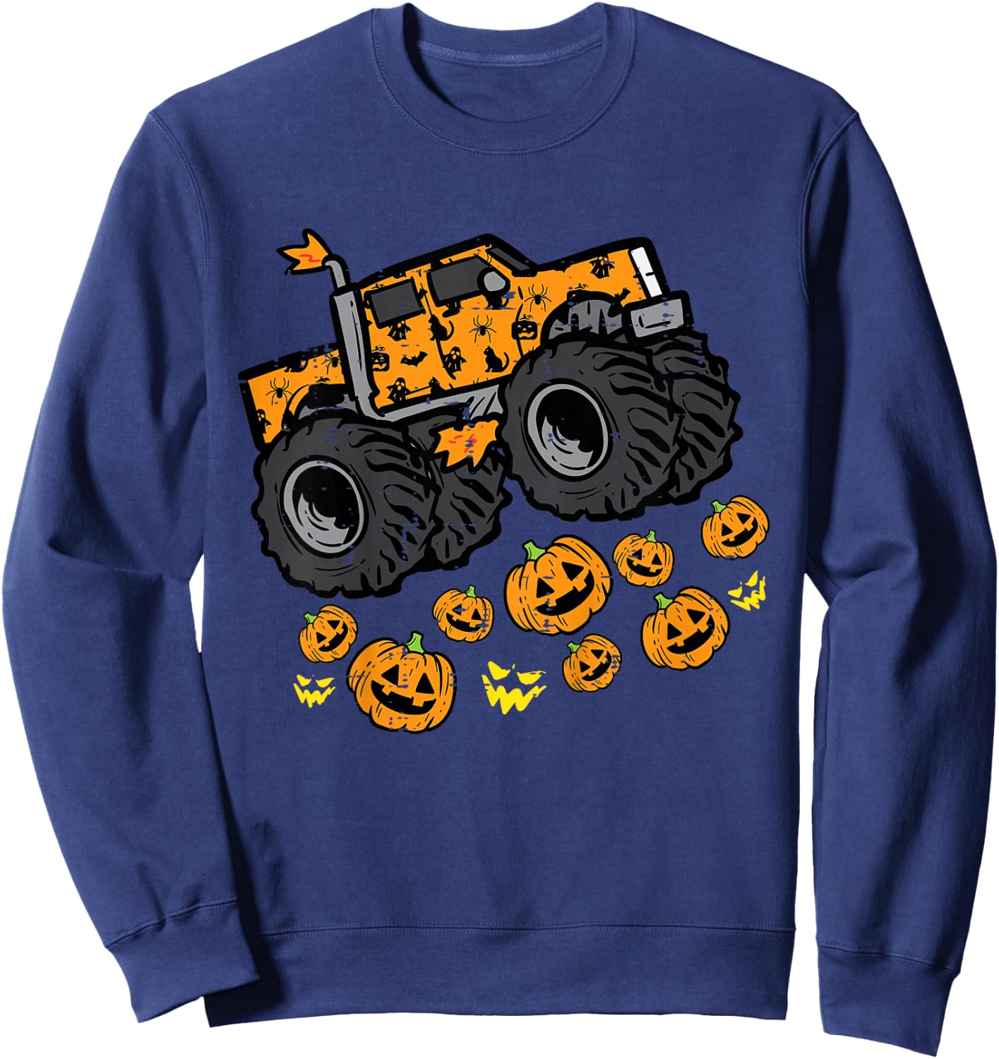 Kids Pumpkin Monster Truck Cool Halloween Costume Toddler Boys Sweatshirt - Sweatshirt | Navy