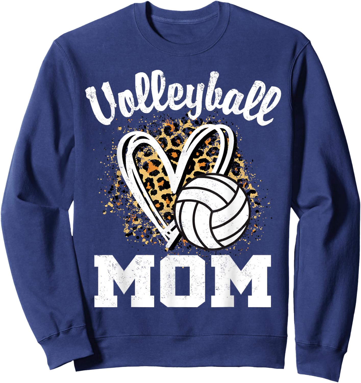 Volleyball Mom Leopard Heart Sweatshirt - Sweatshirt | Navy
