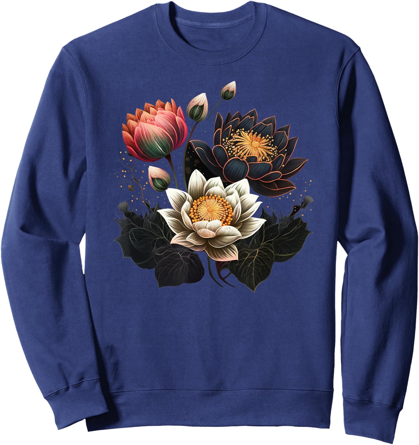 Lotus flowers Buddhism spiritual symbol yoga namaste blossom Sweatshirt - Sweatshirt | Navy