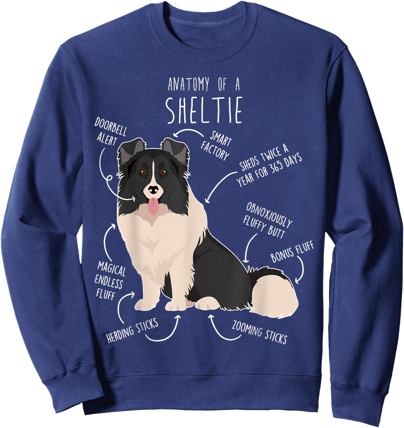 Bi Black Sheltie Shetland Sheepdog Anatomy, Funny Cute Pet Men Women Girls Kids Sweatshirt - Sweatshirt | Navy