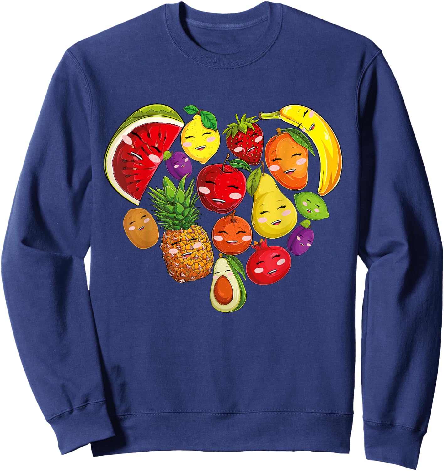 Funny Fruits Collage Cute Heart Fruit and Vegetables Sweatshirt - Sweatshirt | Navy