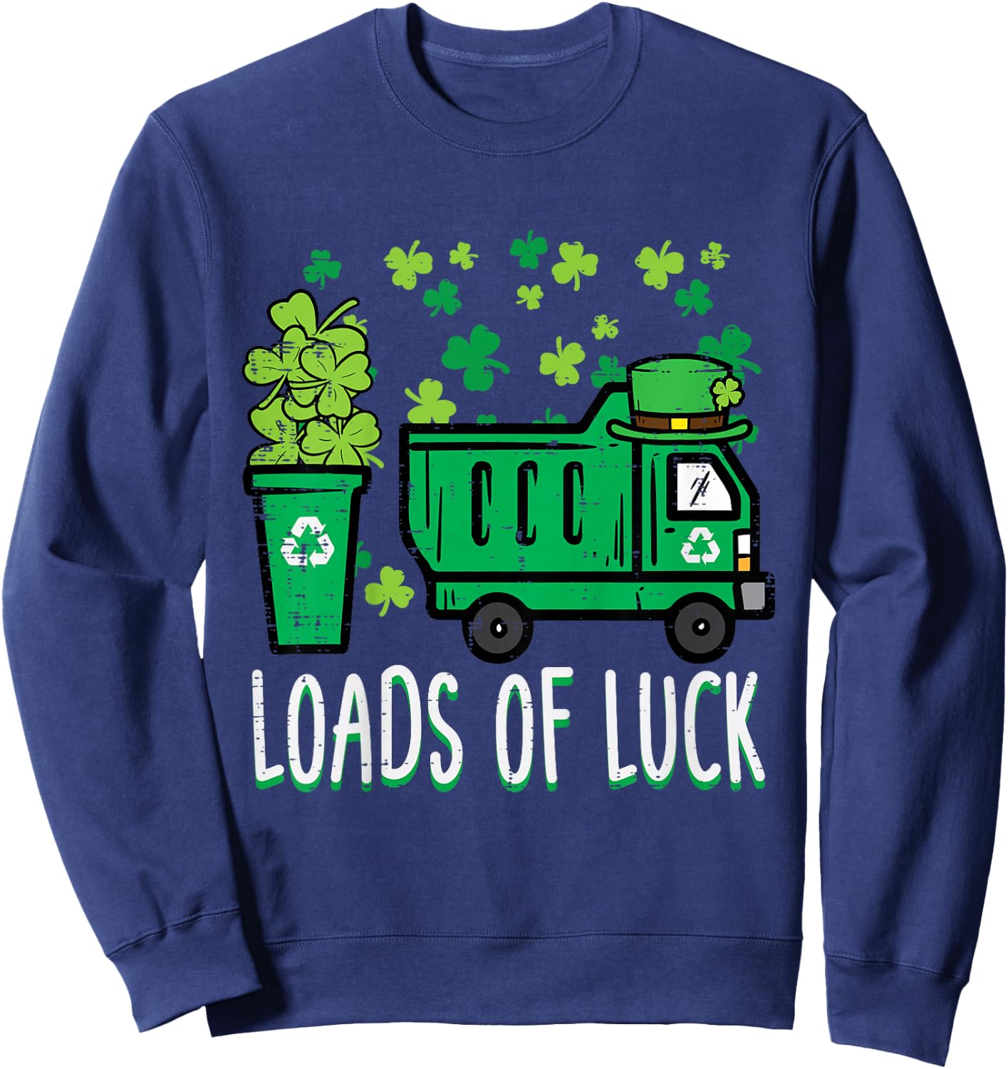 Kids St Patricks Day Garbage Truck Load Of Luck Toddler Boys Sweatshirt - Sweatshirt | Navy