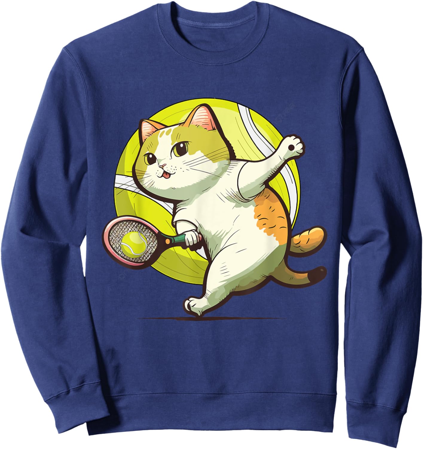 Funny Tennis Racket Cat Playing Tennis Women Kids Sweatshirt - Sweatshirt | Navy