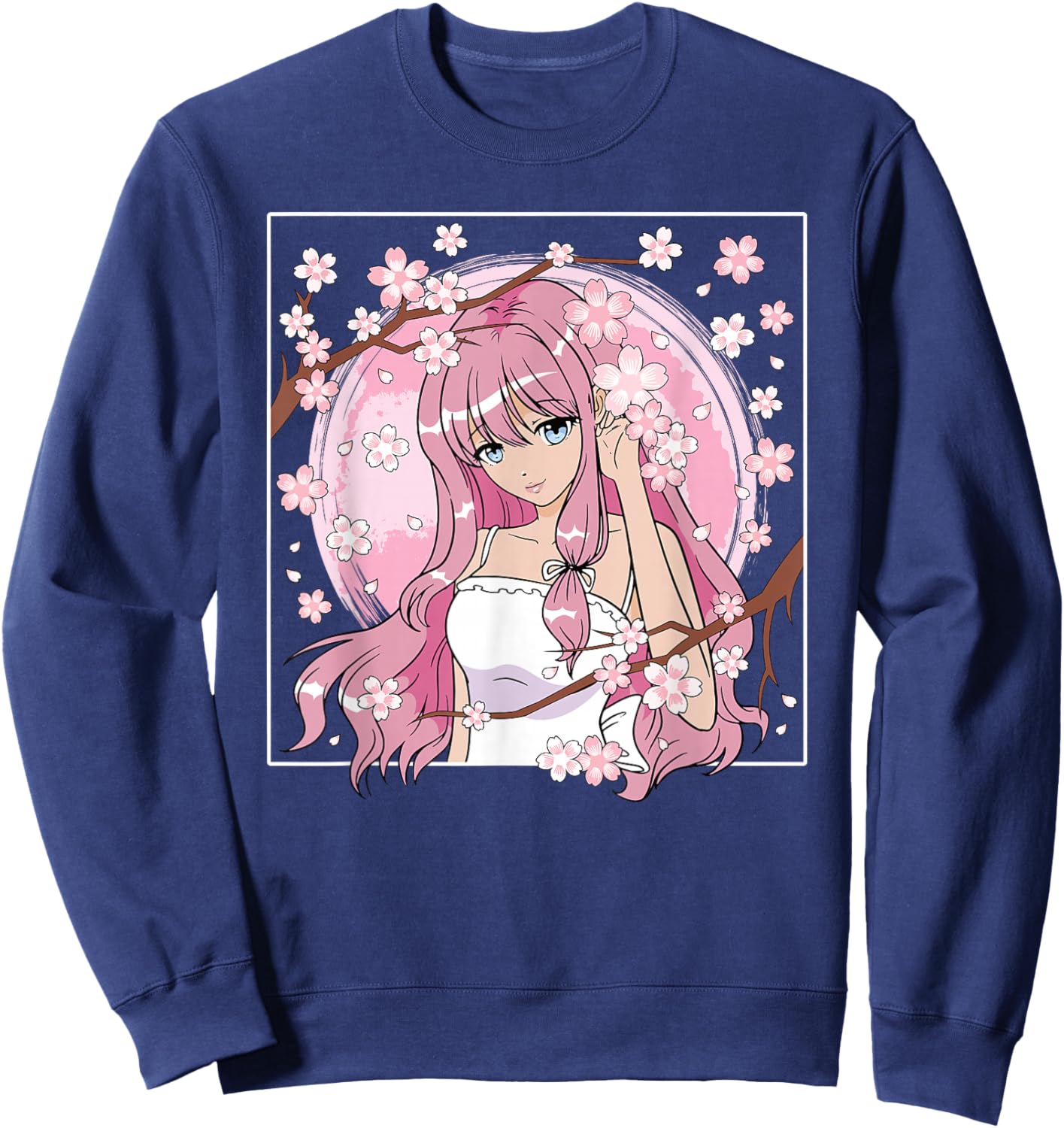Japanese Anime Girl Otaku Cherry Blossom Sakura Women Sweatshirt - Sweatshirt | Navy