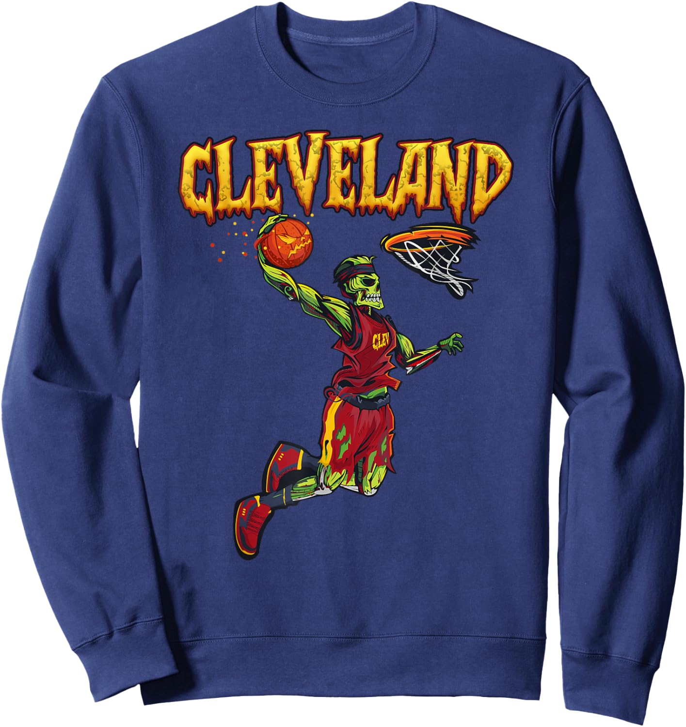 Jump Zombie Cleveland Dunk Player Halloween Pumpkin Ball Sweatshirt - Sweatshirt | Navy