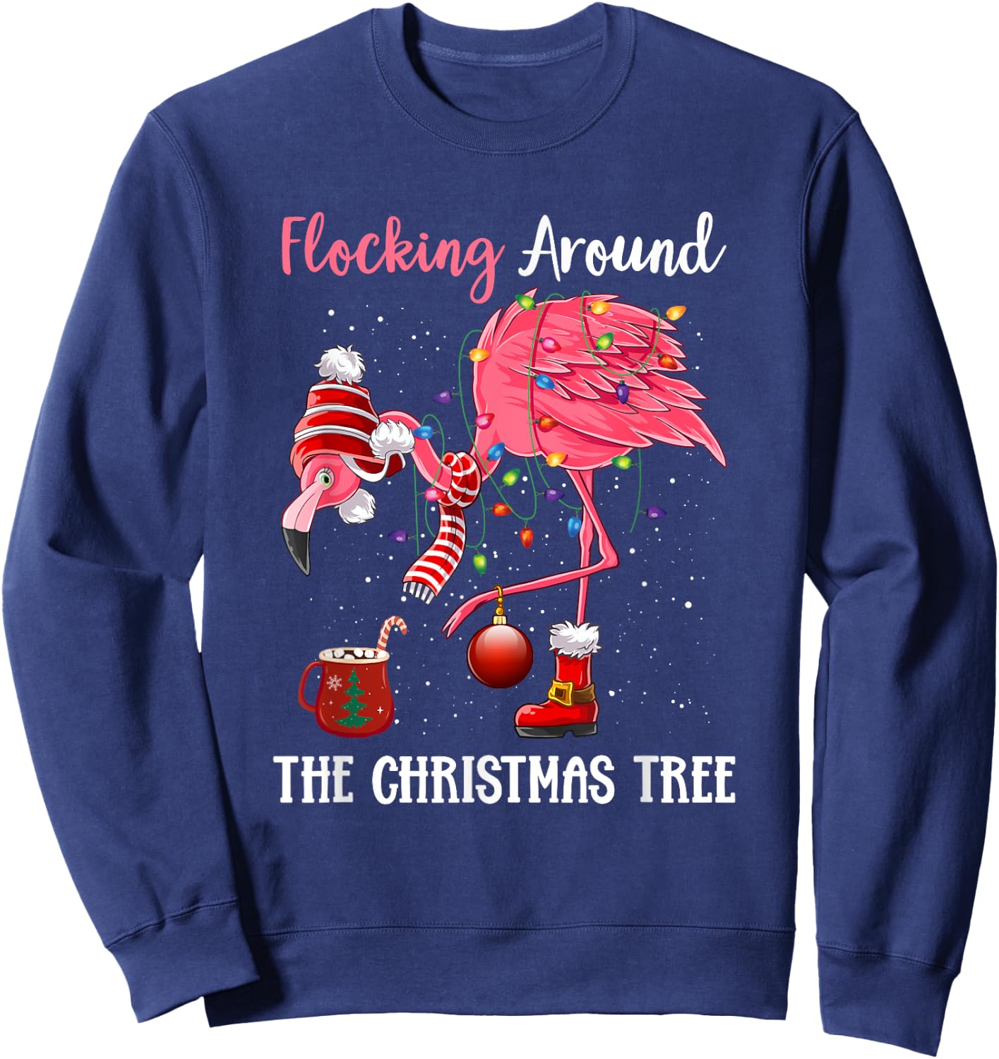 Flocking Around The Christmas Tree Xmas Pjs Pink Flamingo Sweatshirt - Sweatshirt | Navy
