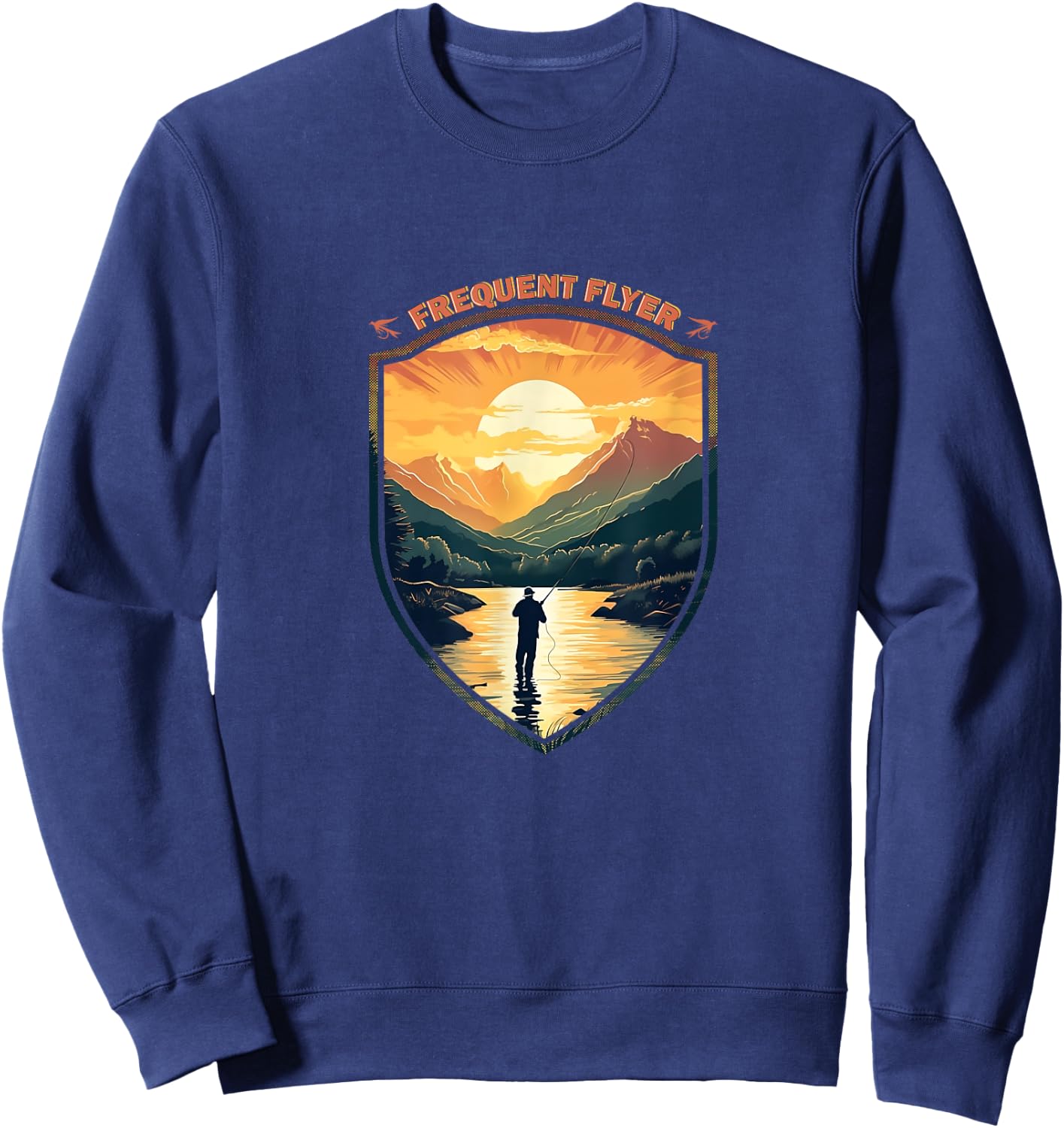 Frequent Flyer Vintage Angler Delight Fly Fisher Enthusiasts Sweatshirt - Sweatshirt | Navy