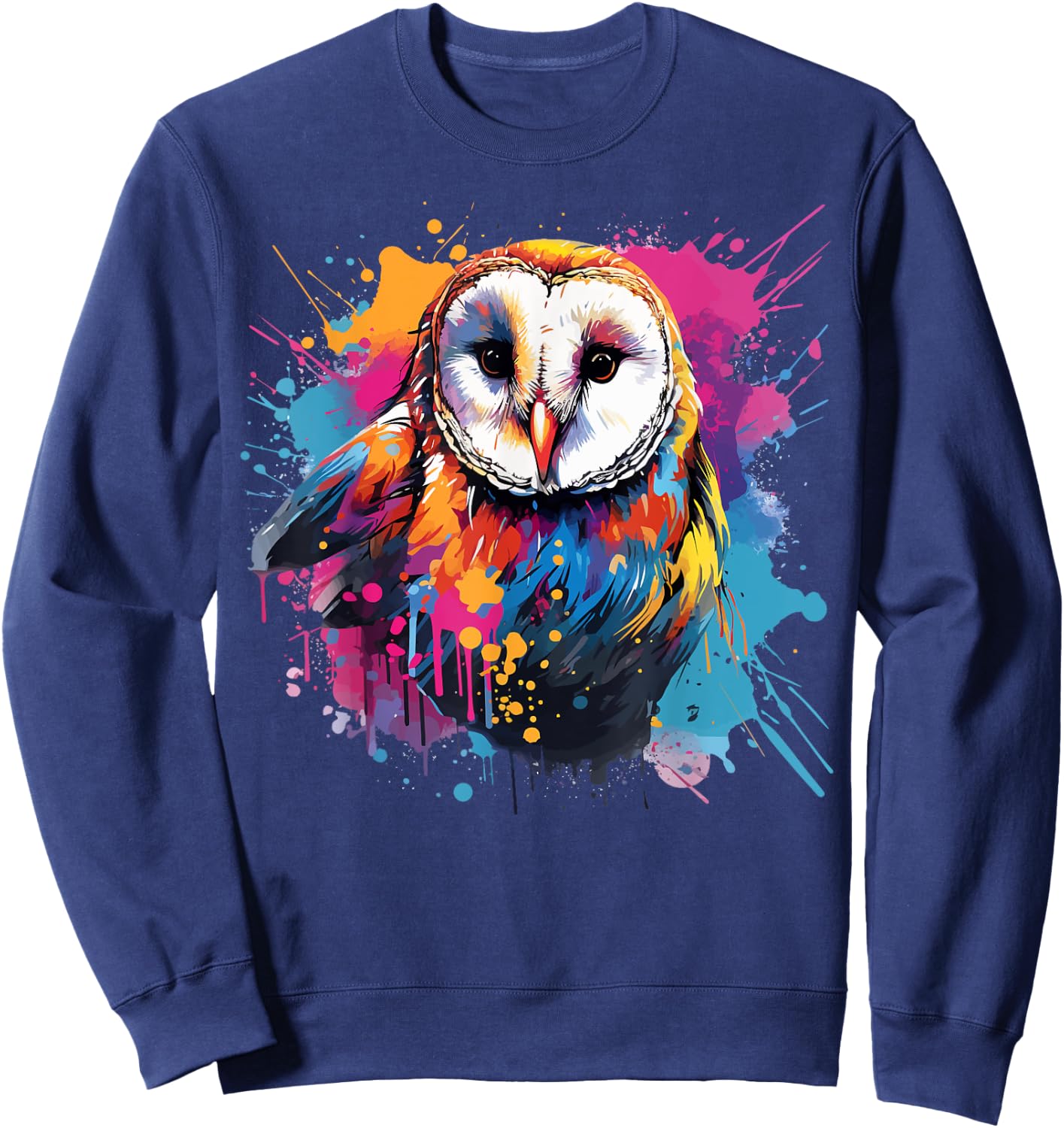Splash Art Owls Lover Colorful Barn Owl Sweatshirt - Sweatshirt | Navy