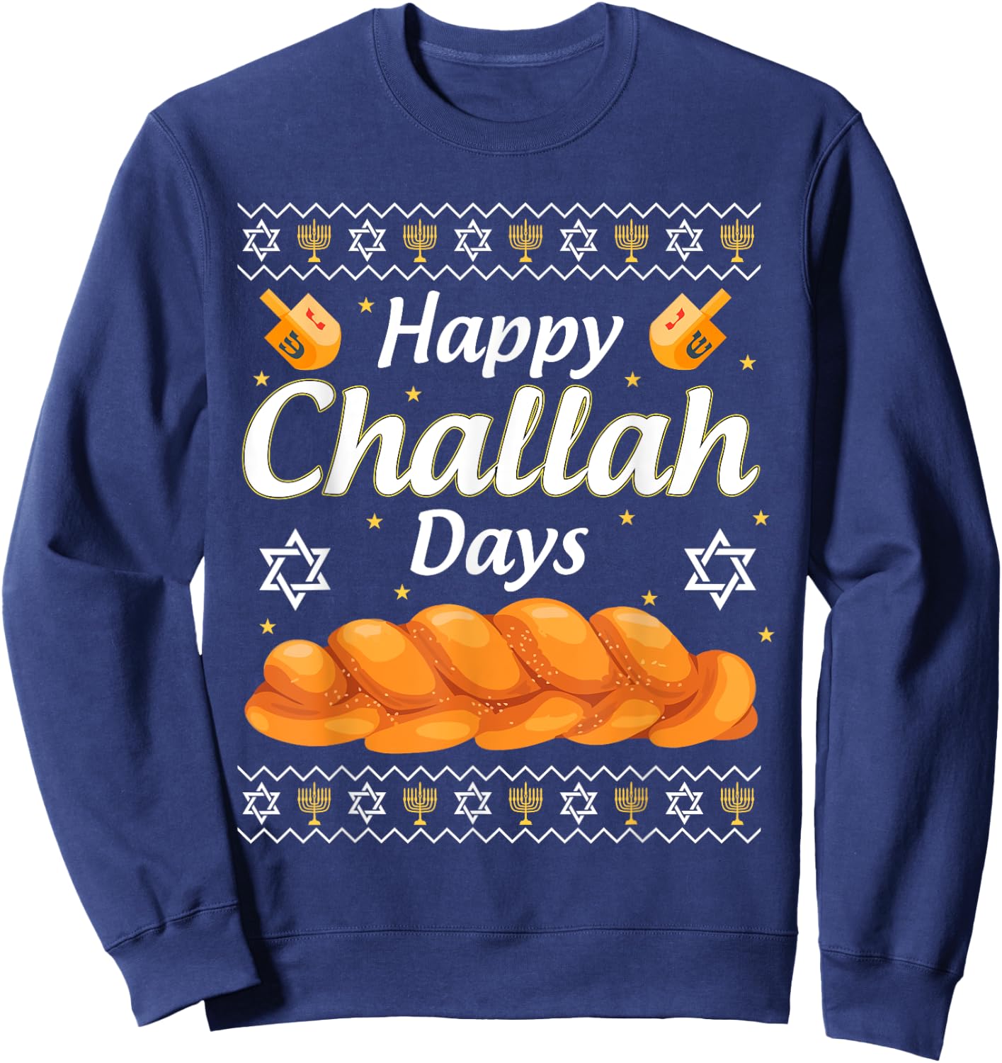 Happy Challah Days Hanukkah Sweatshirt - Sweatshirt | Navy