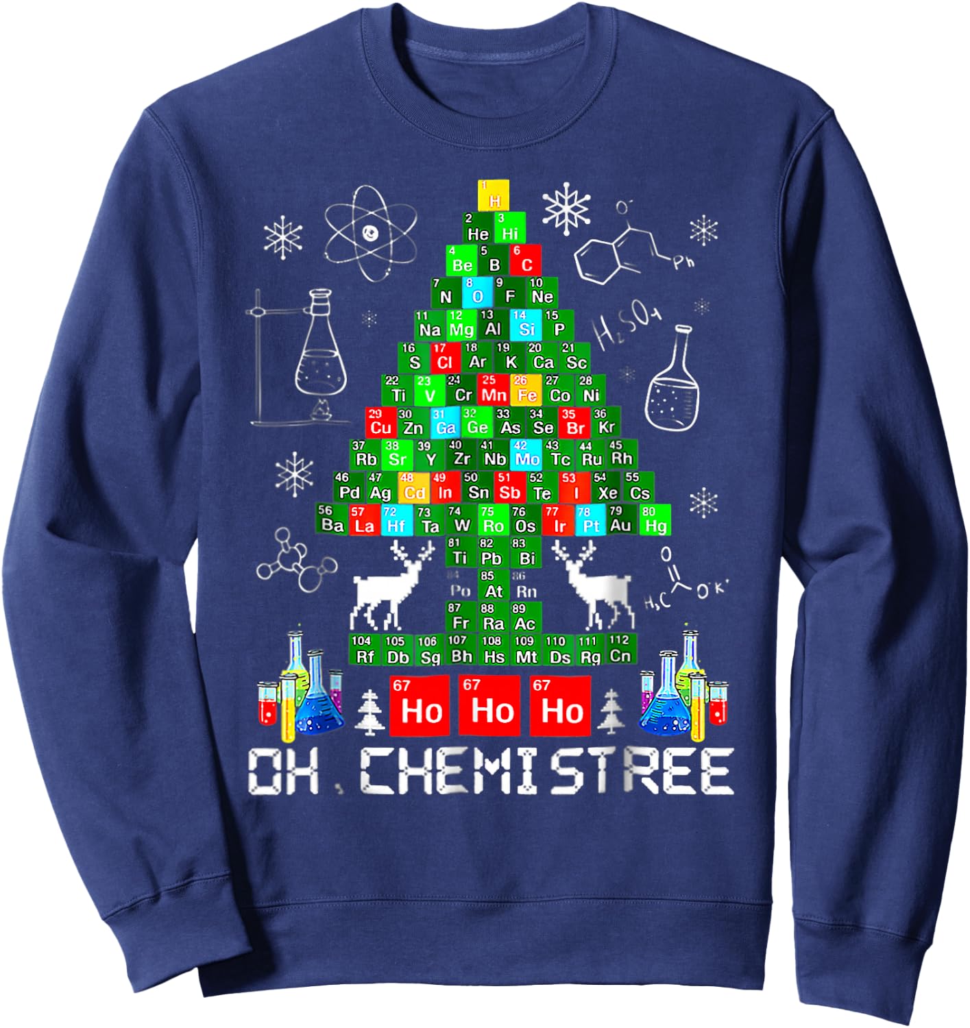 BORN Oh Chemistree Funny Science Christmas Tree Chemistry Chemist Sweatshirt - Sweatshirt | Navy