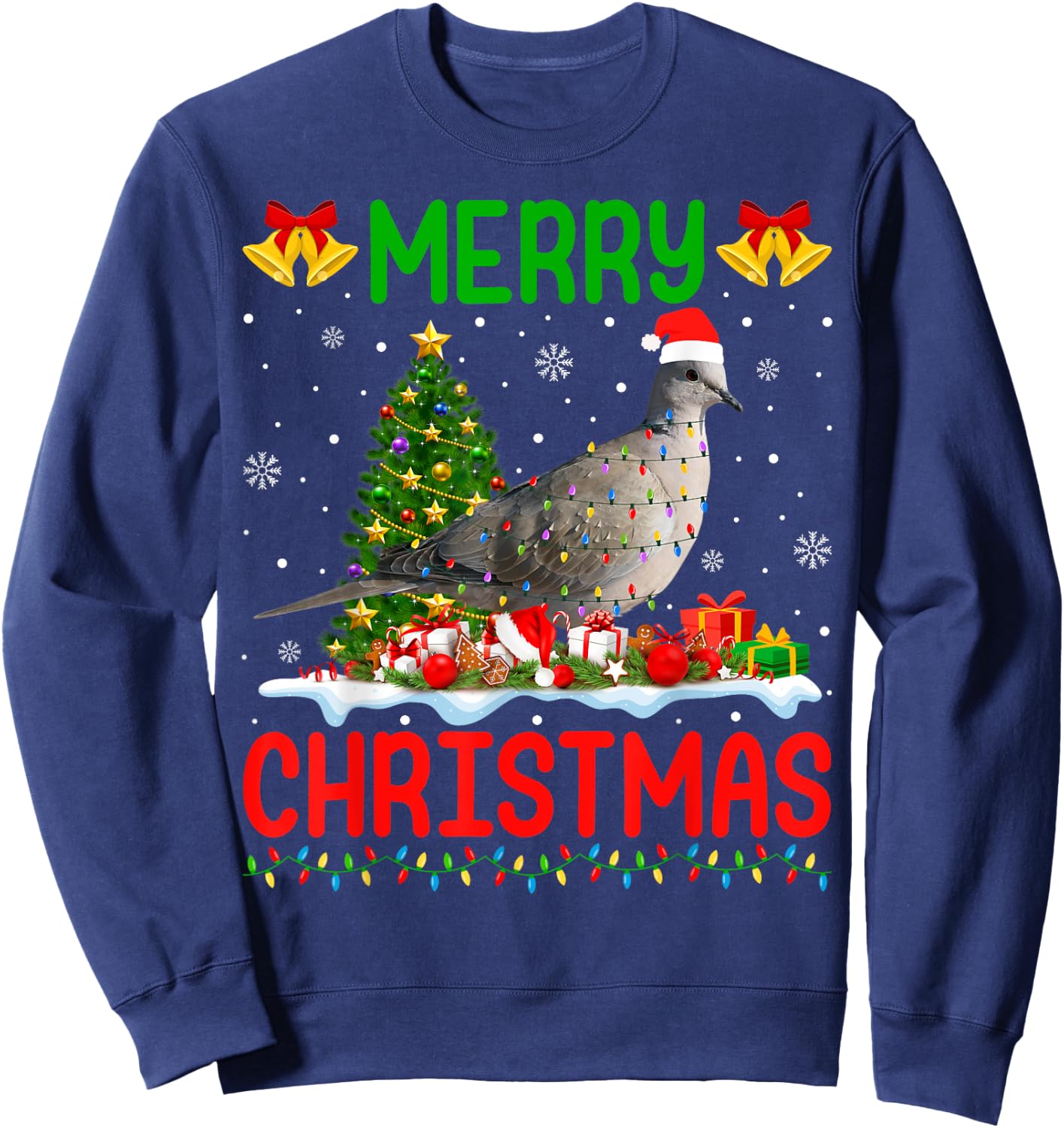 Xmas Dove Bird Lighting Santa Merry Christmas Mourning Dove Sweatshirt - Sweatshirt | Navy