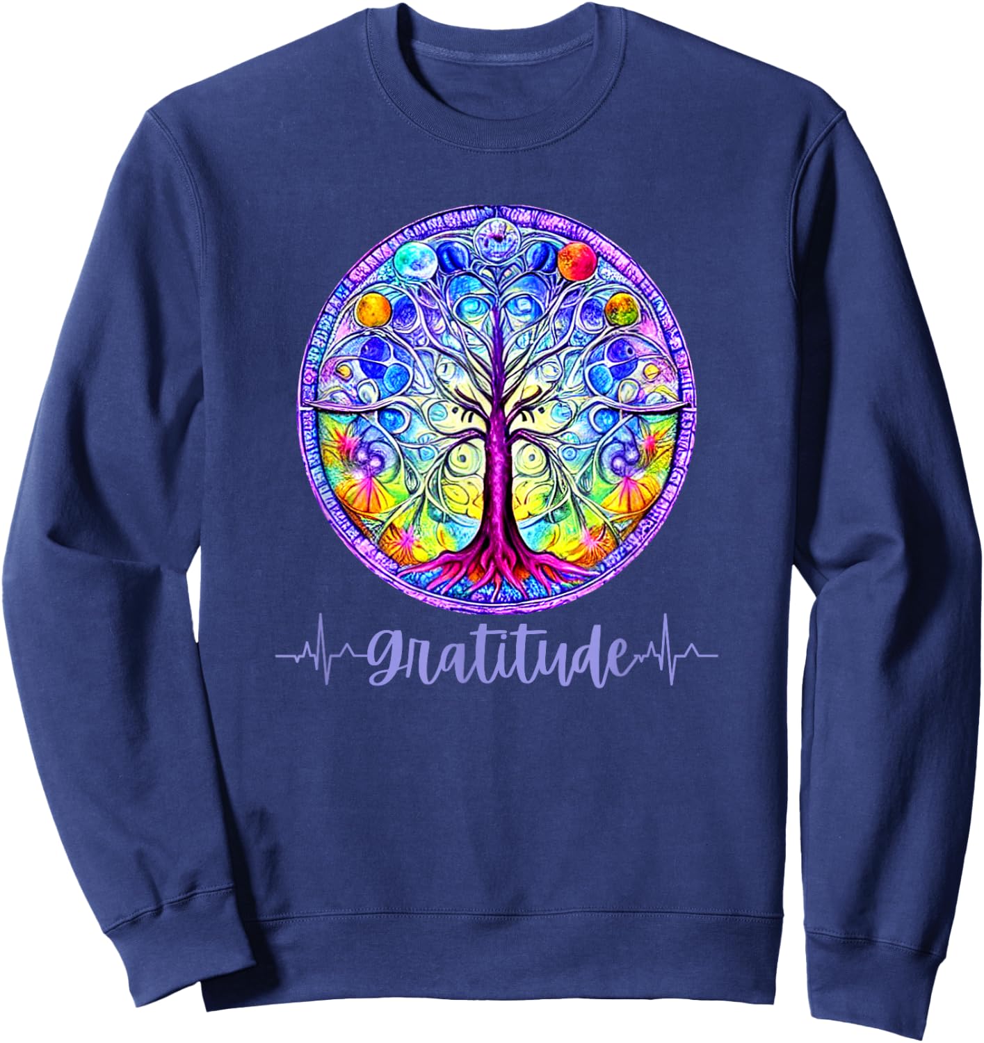 Whimsical Fantasy Tree of Life Chakra Gratitude Sweatshirt - Sweatshirt | Navy