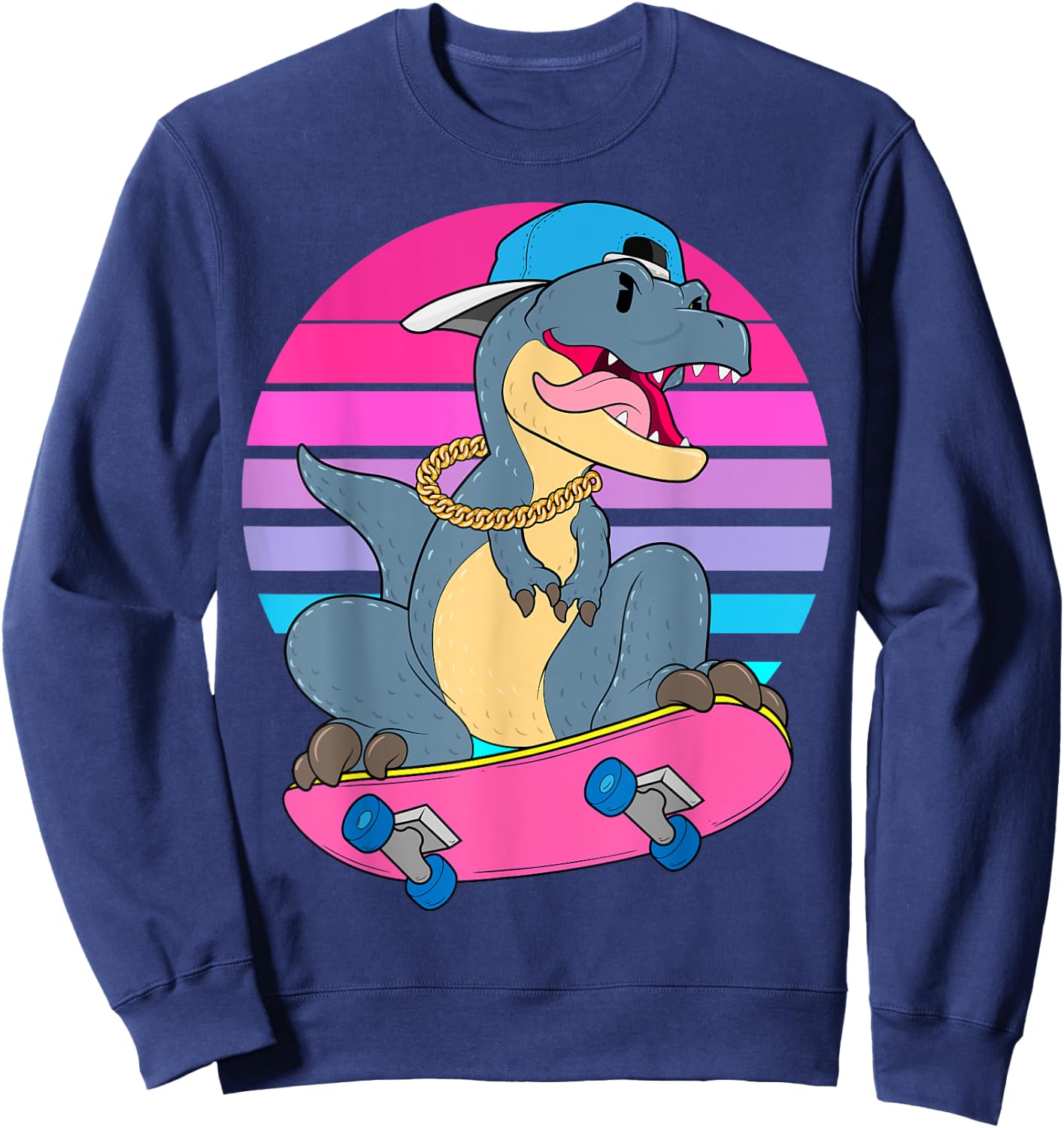 Skateboarding Dinosaur T-Rex Dino RAD Skateboard 80s Skater Sweatshirt - Sweatshirt | Navy