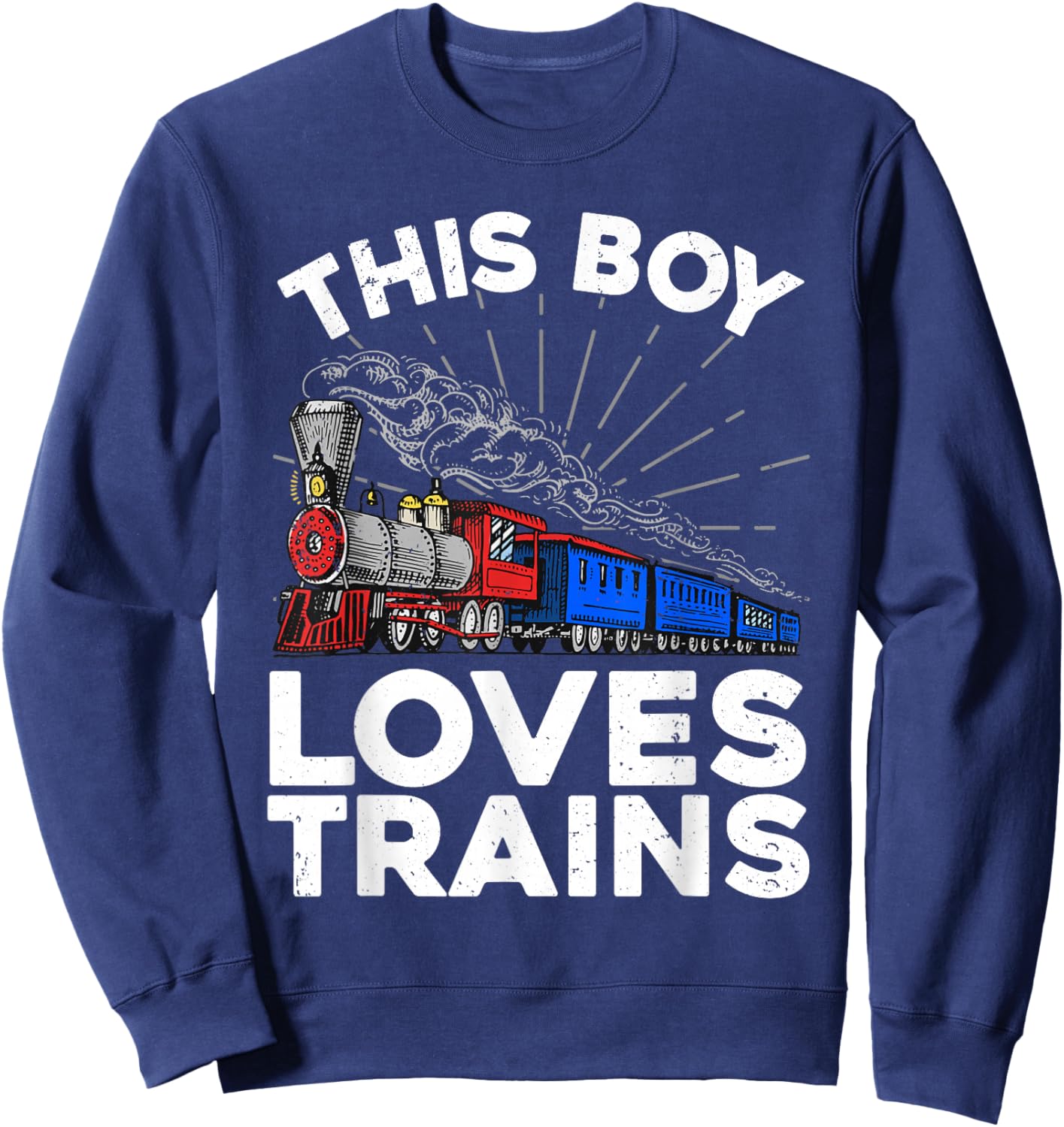 Cool Train Art For Boys Kids Toddlers Train Lovers Railroad Sweatshirt - Sweatshirt | Navy