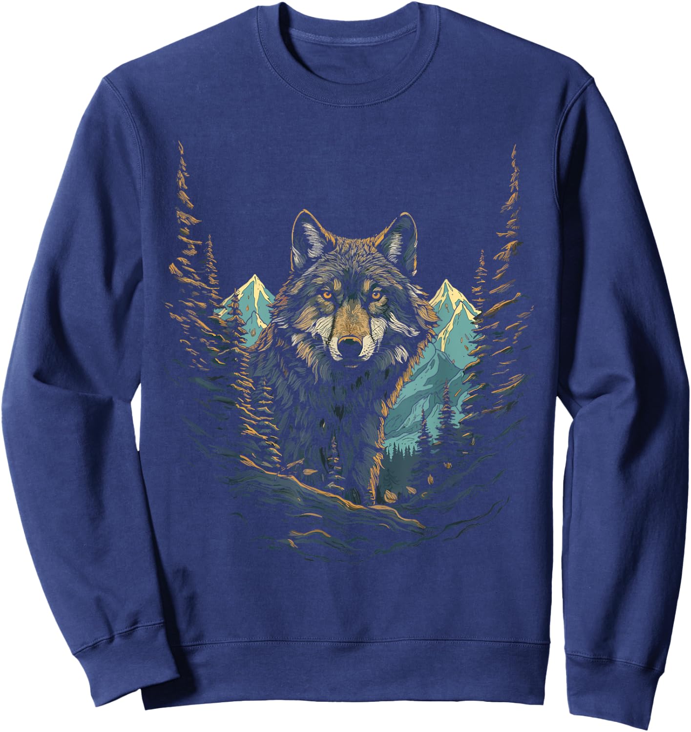 Wolf in Mountains, Forest Nature Art Women, Men Sweatshirt - Sweatshirt | Navy
