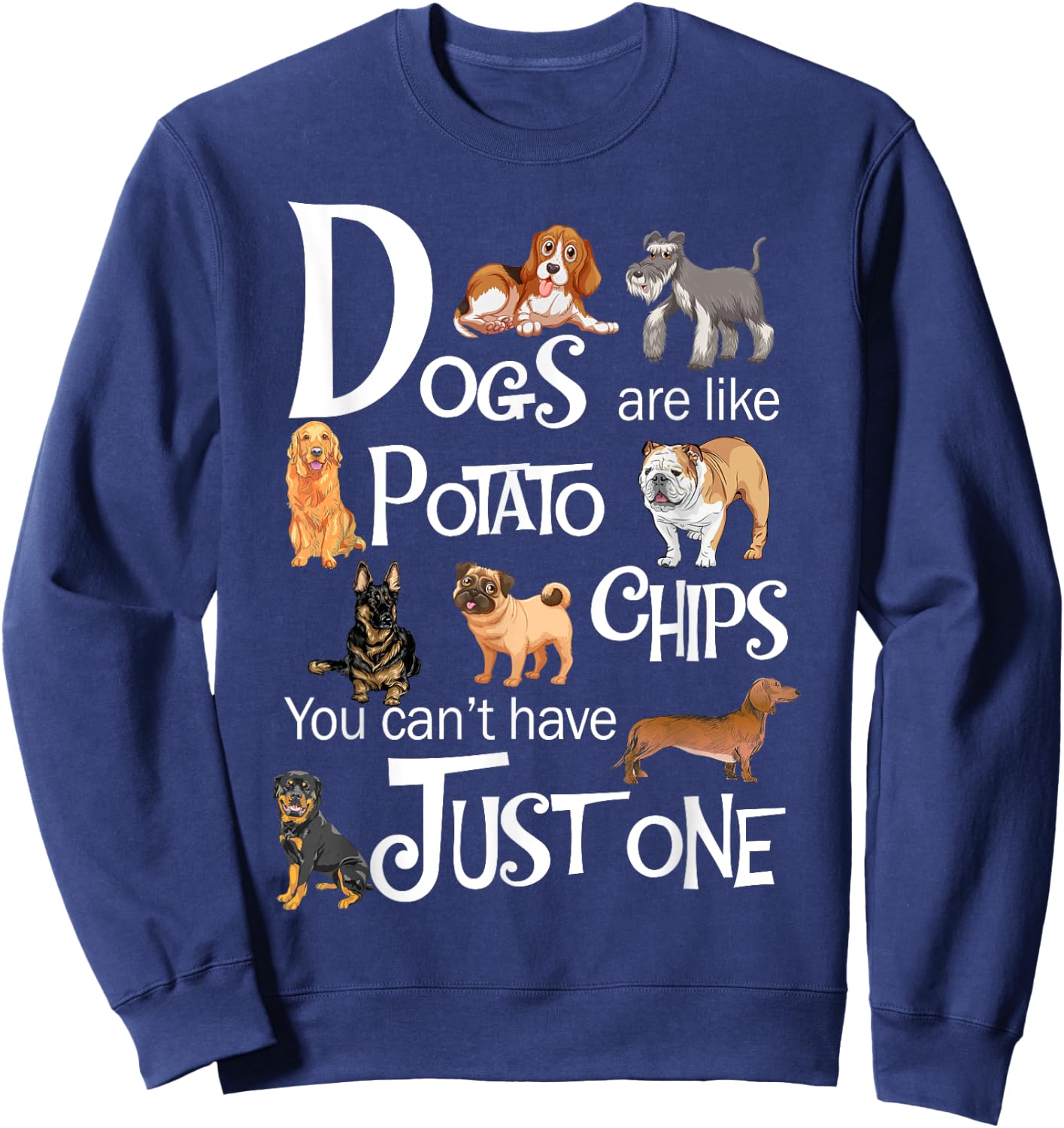 Funny Dogs Are Like Potato Chips Shirt - Women's Black Cartoon Dog - Small - Short Sleeve - - Regular Fit - Imported Sweatshirt - Sweatshirt | Navy